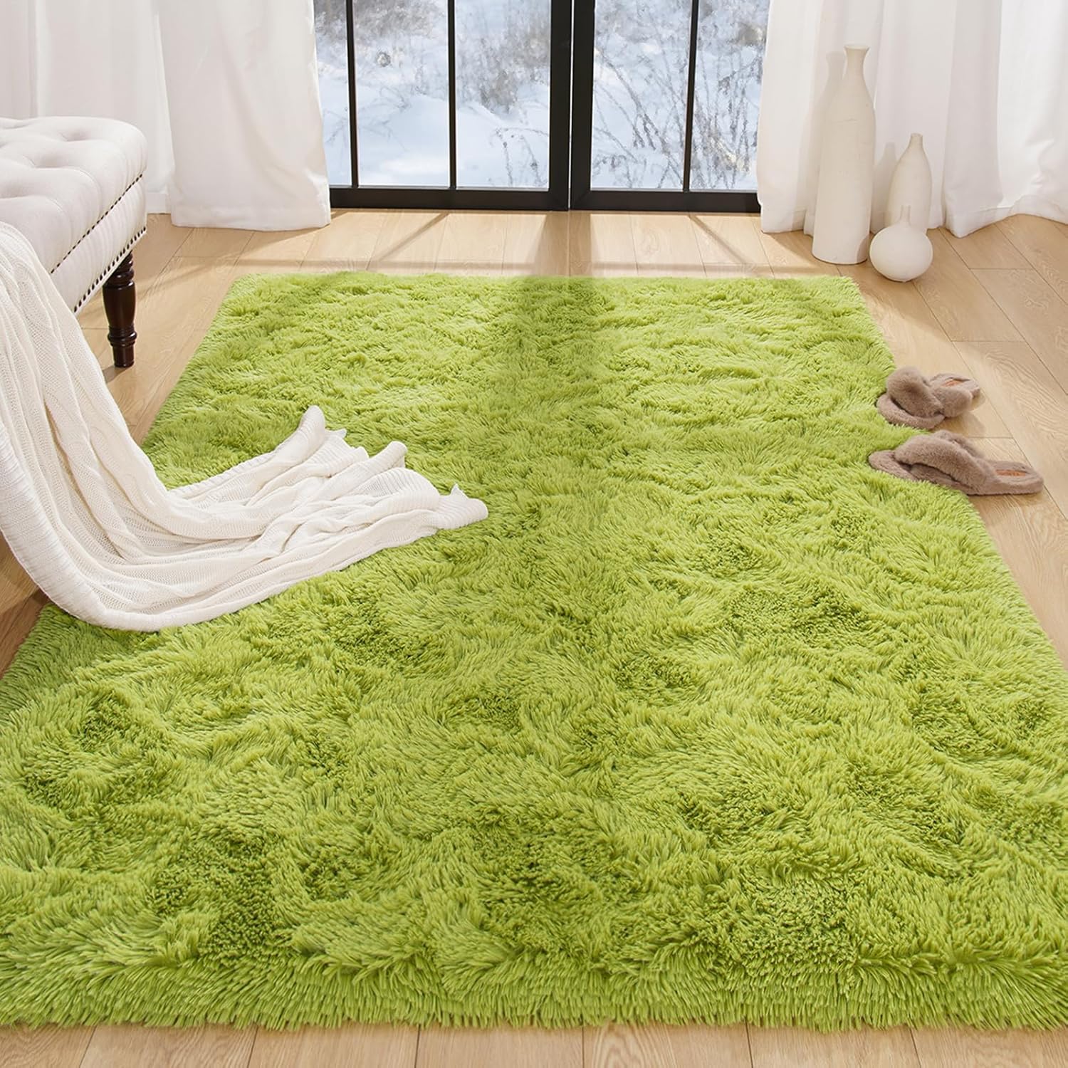 Alfombras verdes para dormitorio, alfombra mullida de 4 x 6 pies, suave y linda, para niños, bebés, niñas, para decoración del hogar, guardería,