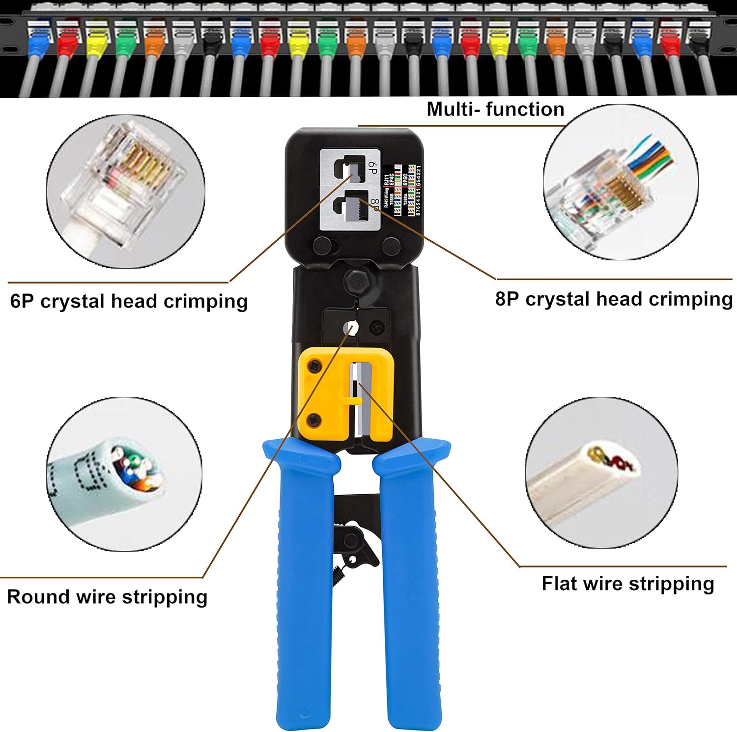 TAIWAIN – Herramienta de red de crimpado para crimpadora RJ45RJ11RJ12 Cat5Cat7Cat6, kit de pelacables de red para detector de datos de alambre de