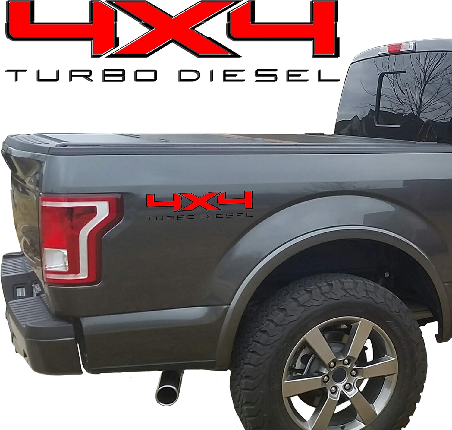 4X4 Turbo Diesel Bedside Vinyl Decal for Ford Trucks Red with Gloss Black Outline