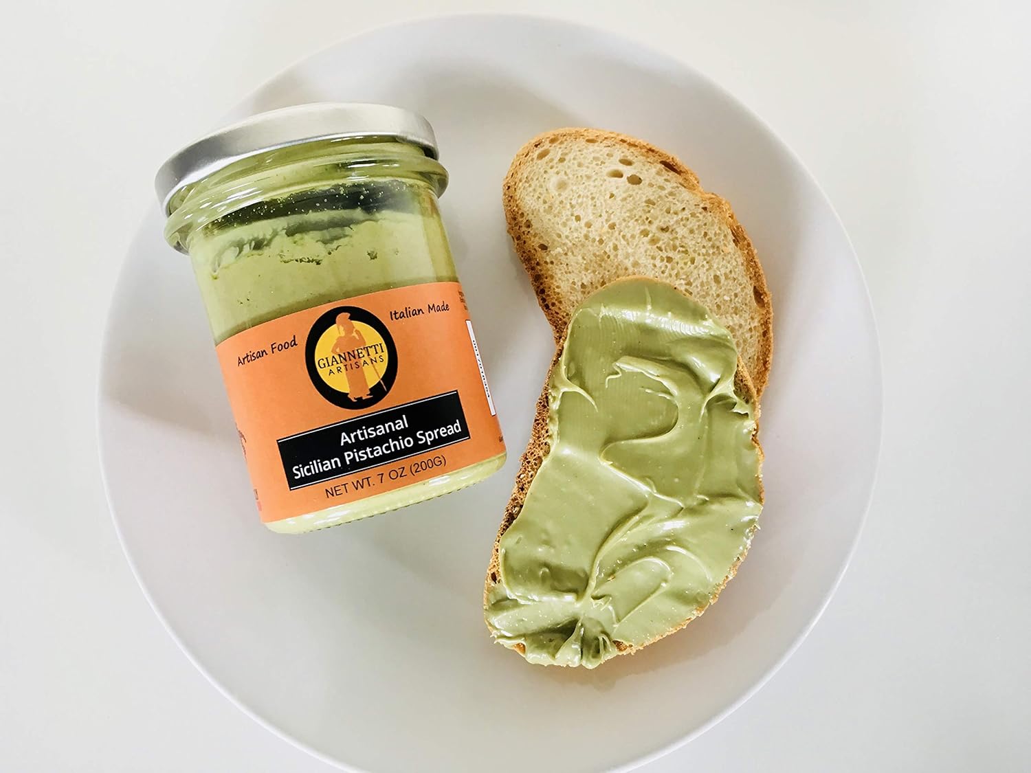Giannetti Artisans Pistacho siciliano para untar hecho artesanalmente sin aceite de palma y pistachos sicilianos, importado de Bronte, Sicilia, 7.05
