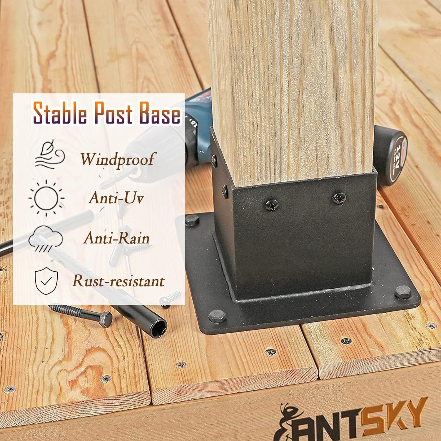 Voittozege 4 soportes de anclaje de poste de 4 x 4, soportes de poste de cubierta de madera resistente, kit de soporte de poste de madera recubierto