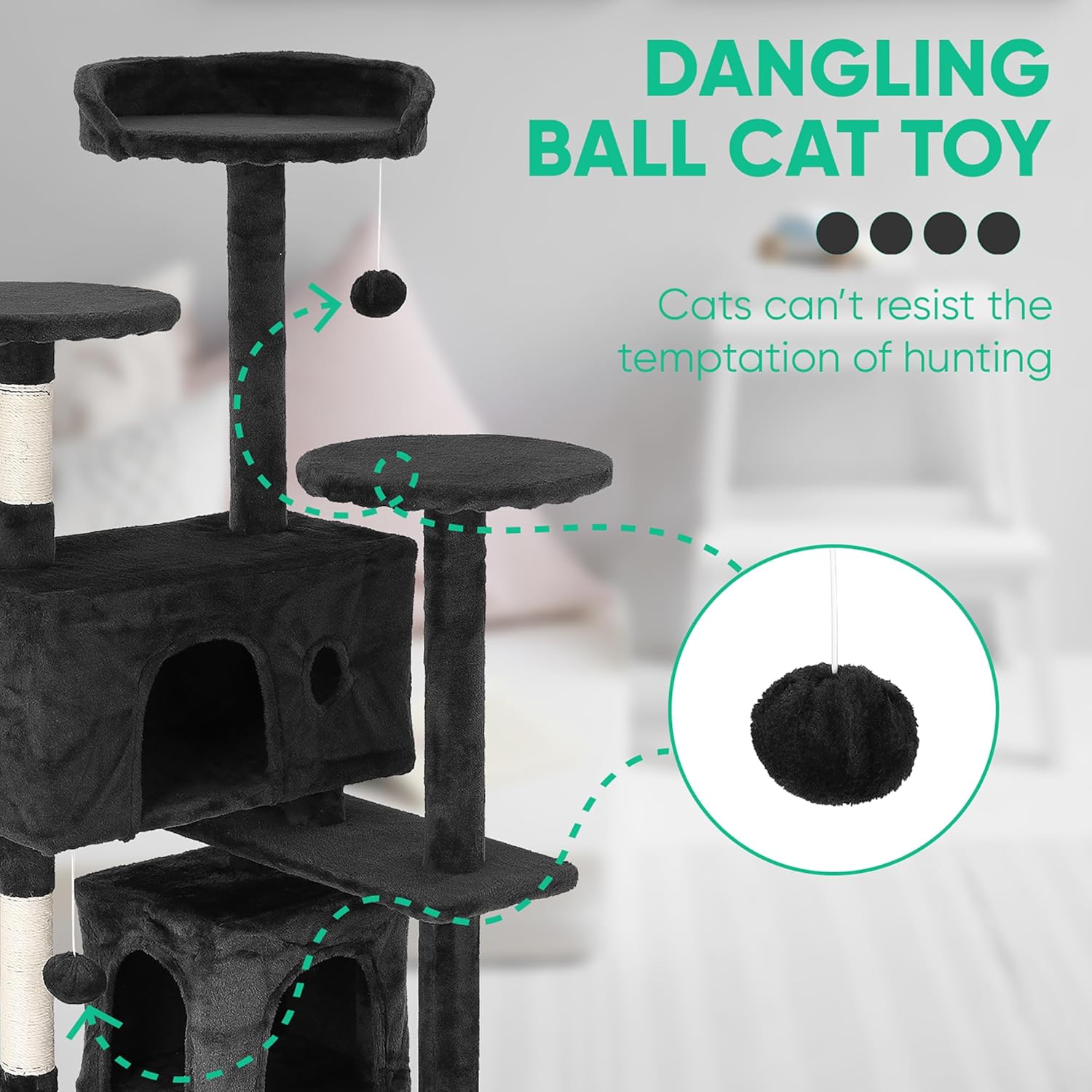 247 Shop at Home Court – Torre de árbol para gatos de interior de 54 pulgadas, varios niveles con postes rascadores para gatos, casa de pie para
