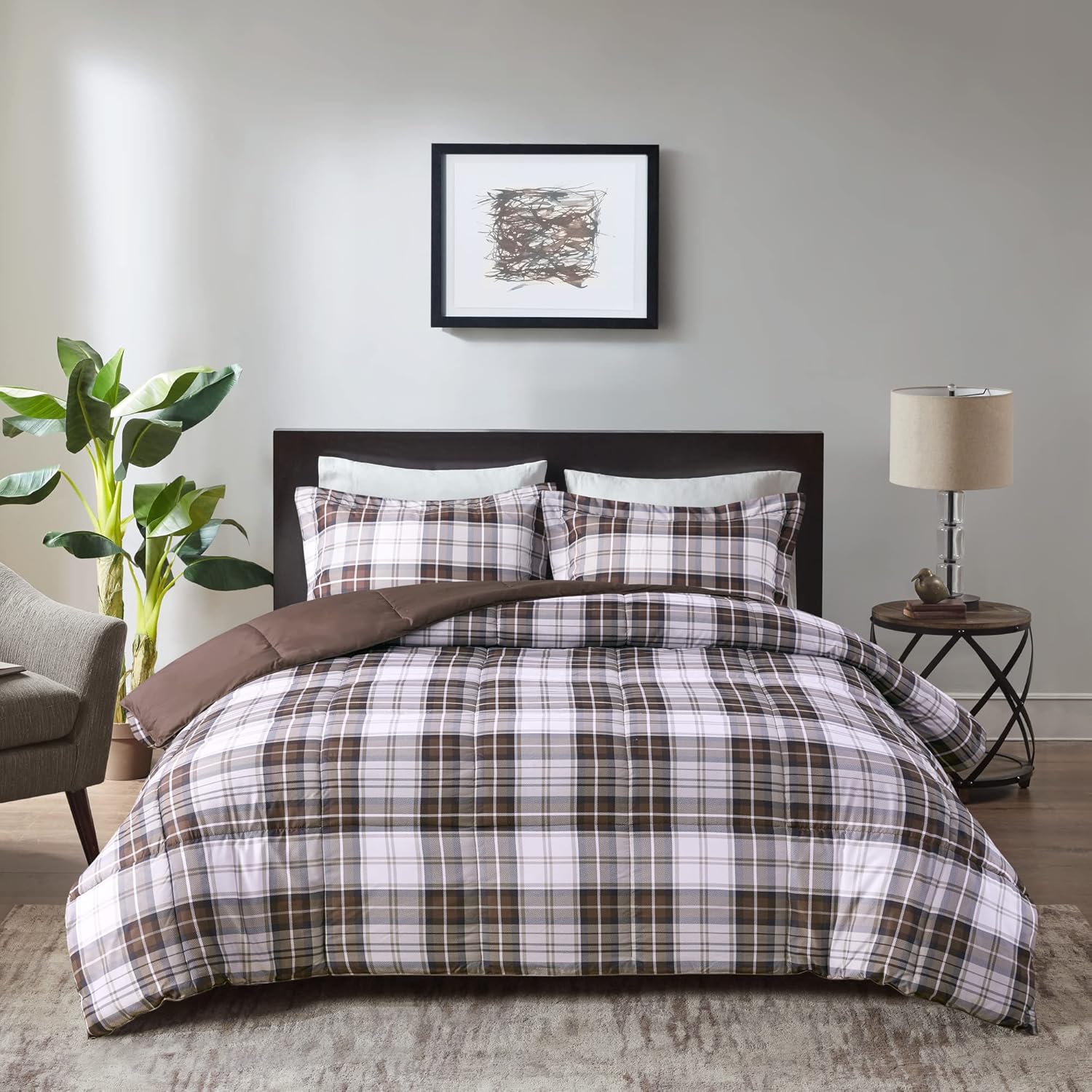 Madison Park Essentials Parkston – Edredón a cuadros, funda a juego, funda de liberación de manchas Scotchguard 3M, hipoalergénico para todas las