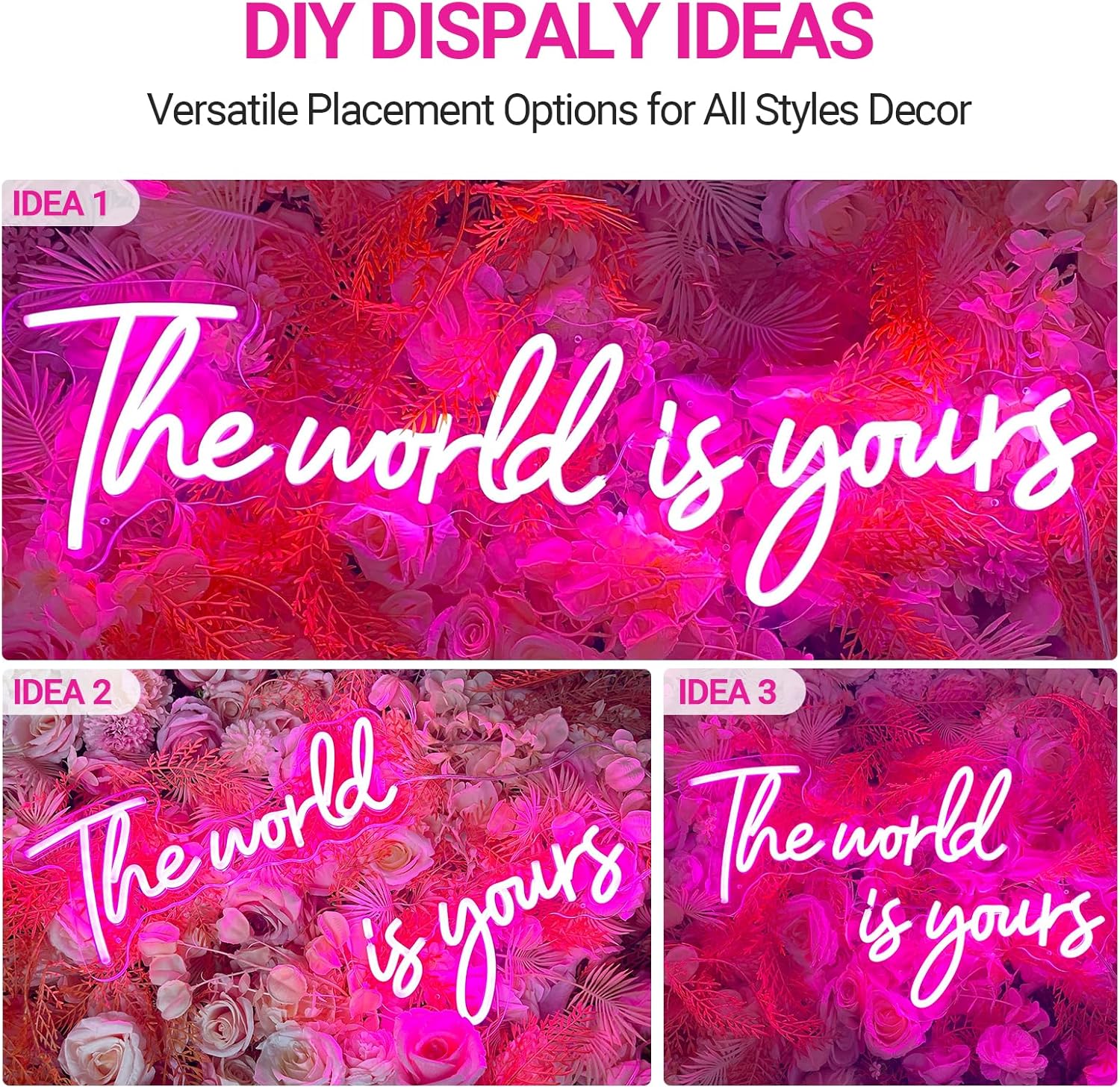 Letrero de neón grande de 28 pulgadas con texto en inglés “The World Is Yours” para dormitorio, control remoto regulable con regulación de