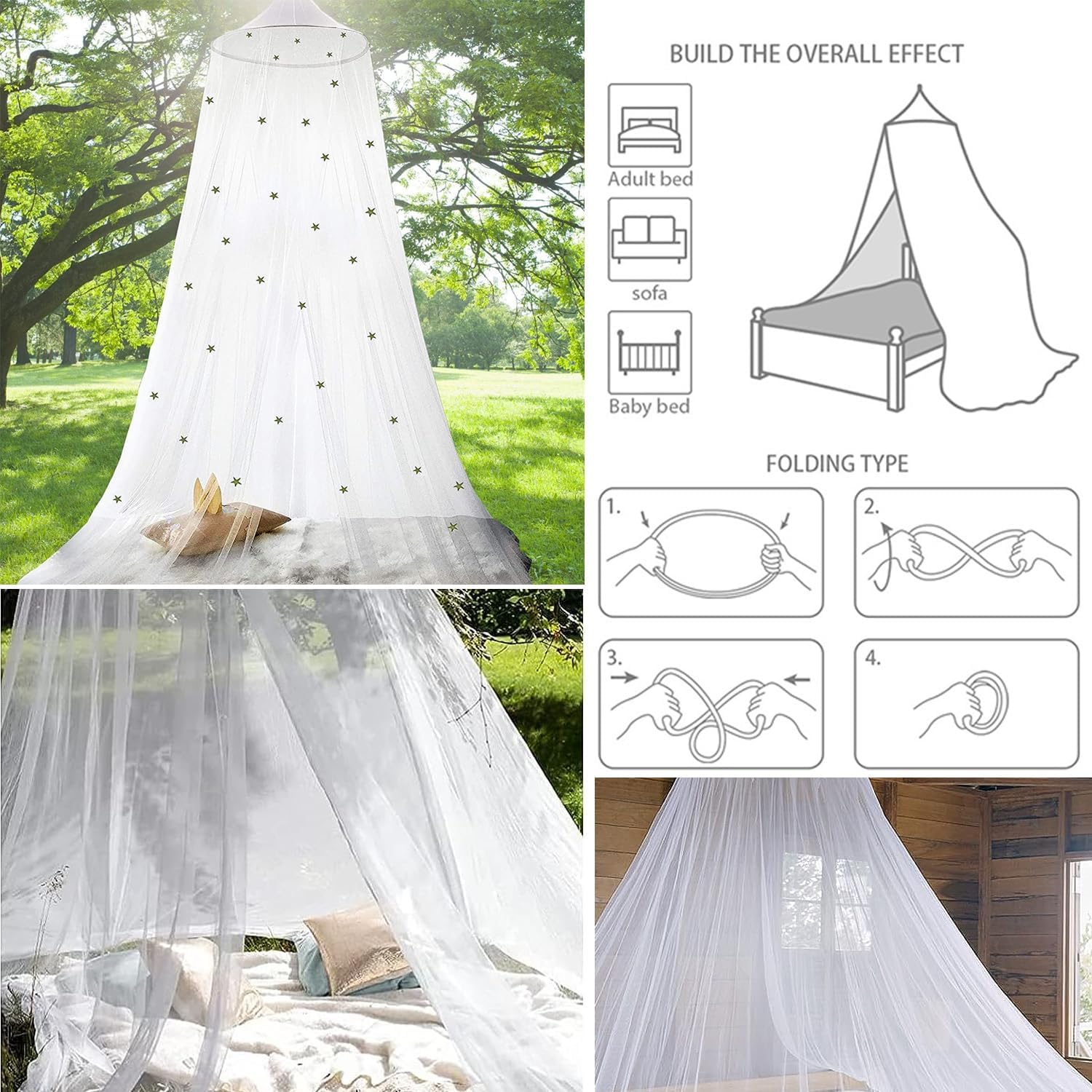 dix-rainbow Toldo para cama de mosquitero, elegante toldo de cama tamaño KingQueen para niñas, elegante toldo de cama con cúpula de mosquitera,