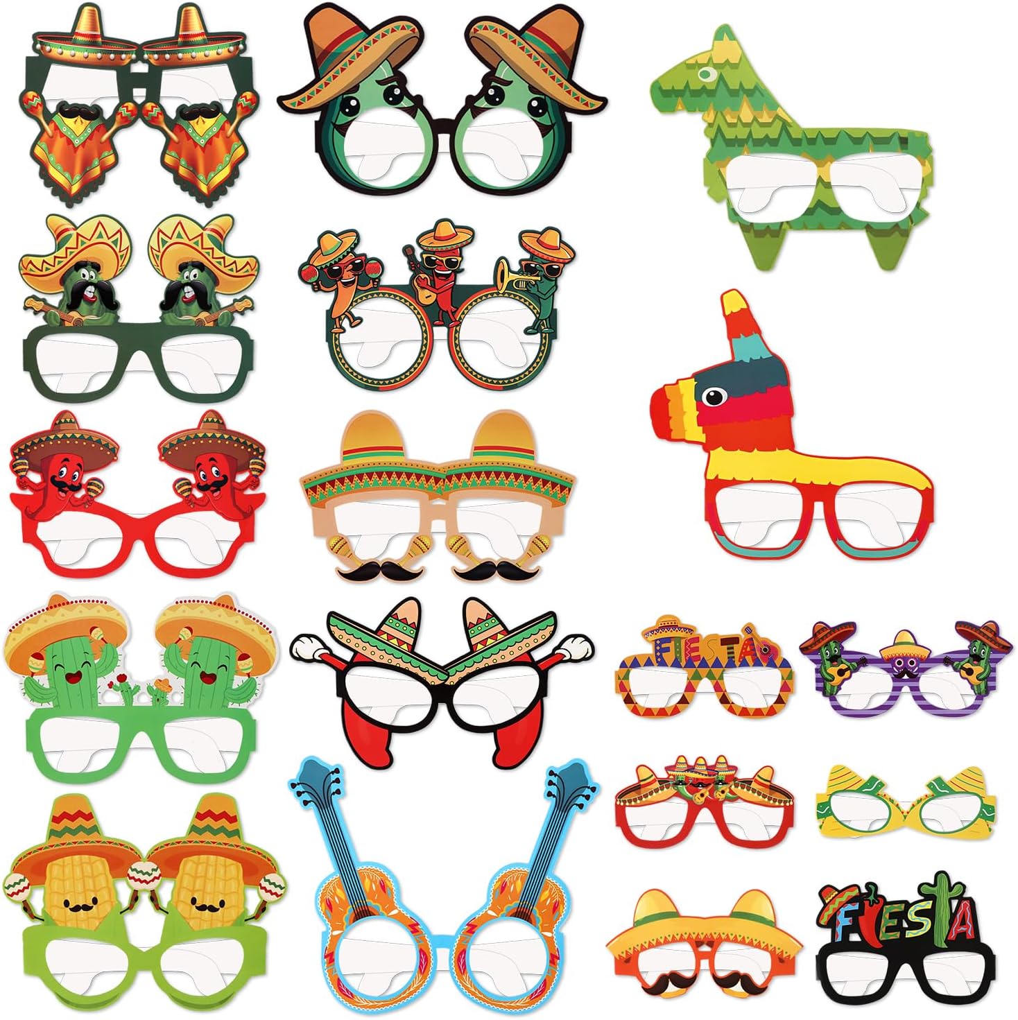 Accesorios para cabina de fotos de cartón de inspiración mexicana, 18 gafas de papel divertidas, decoraciones para suministros de fiesta, accesorios