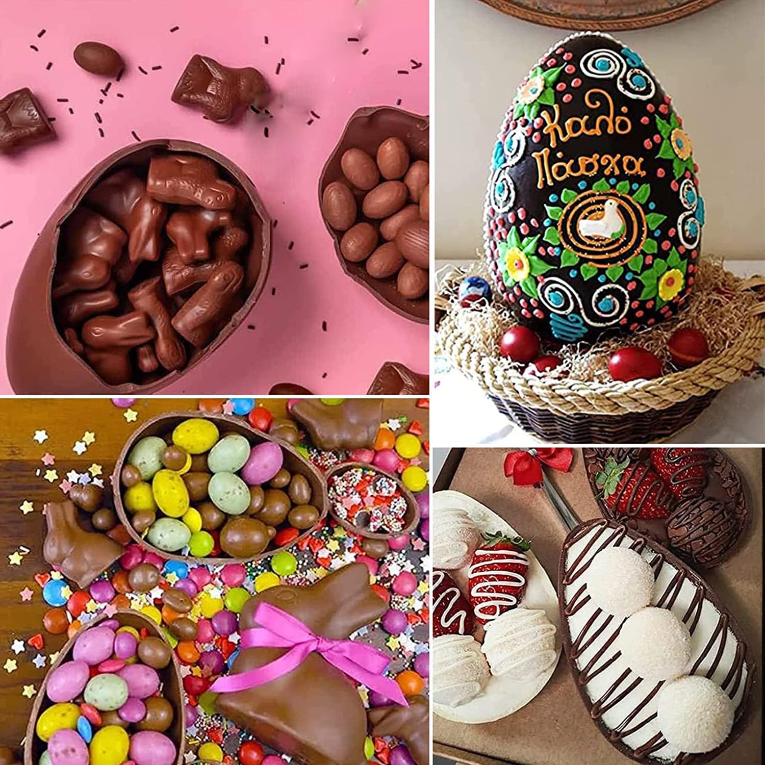 2 moldes de silicona para huevos de Pascua, moldes de silicona para huevos de chocolate, moldes de silicona grandes para chocolate, moldes de