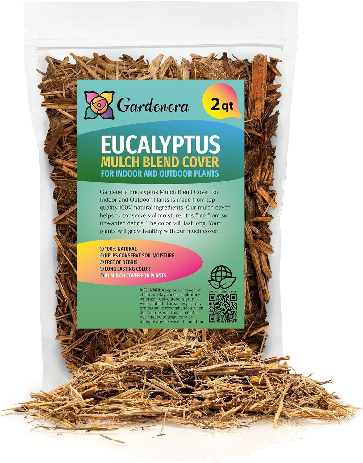 Mantillo de eucalipto mejora la estructura del suelo y el ciclo de nutrientes para plantas saludables – 2 cuartos de galón