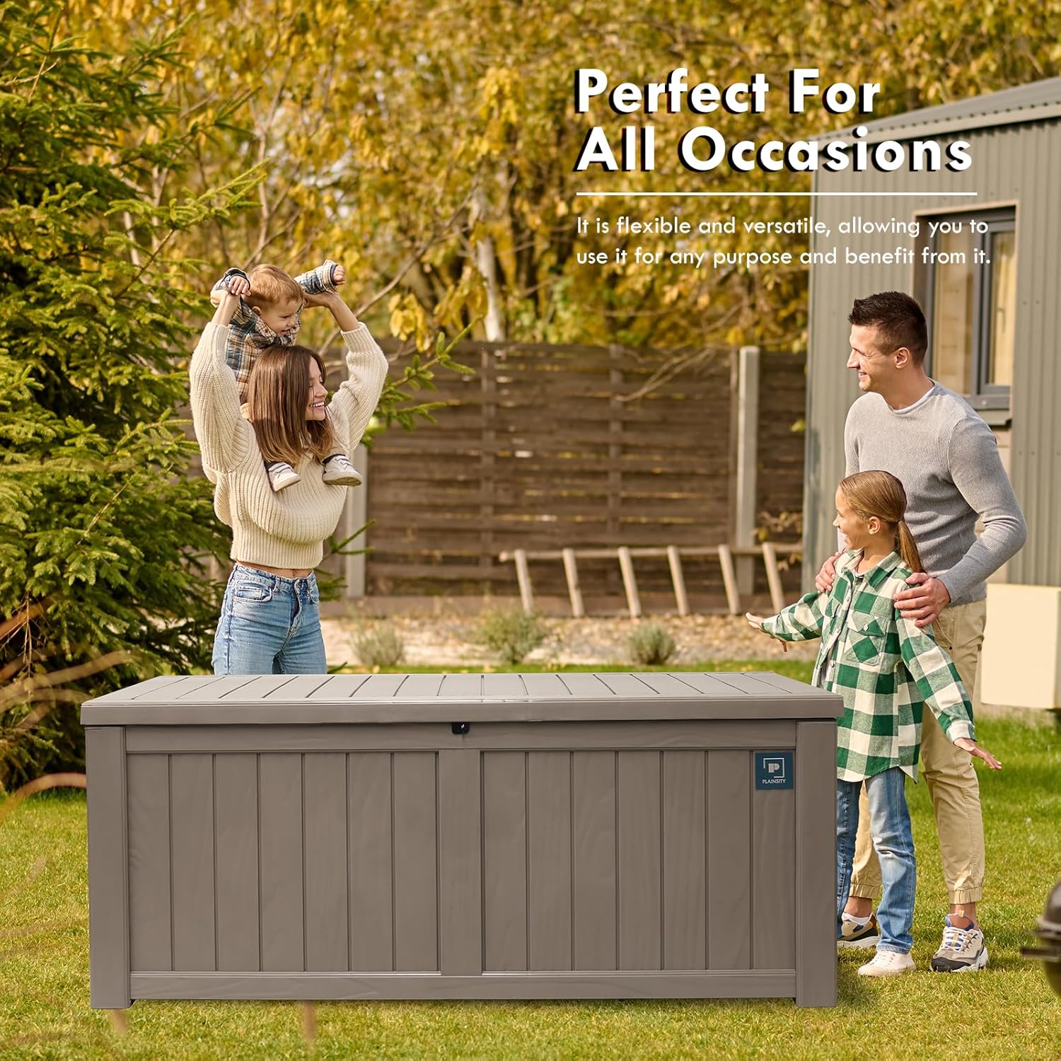 Caja grande de 120 galones, caja de almacenamiento de resina para exteriores, contenedor impermeable con cerradura para cojín de patio, muebles de