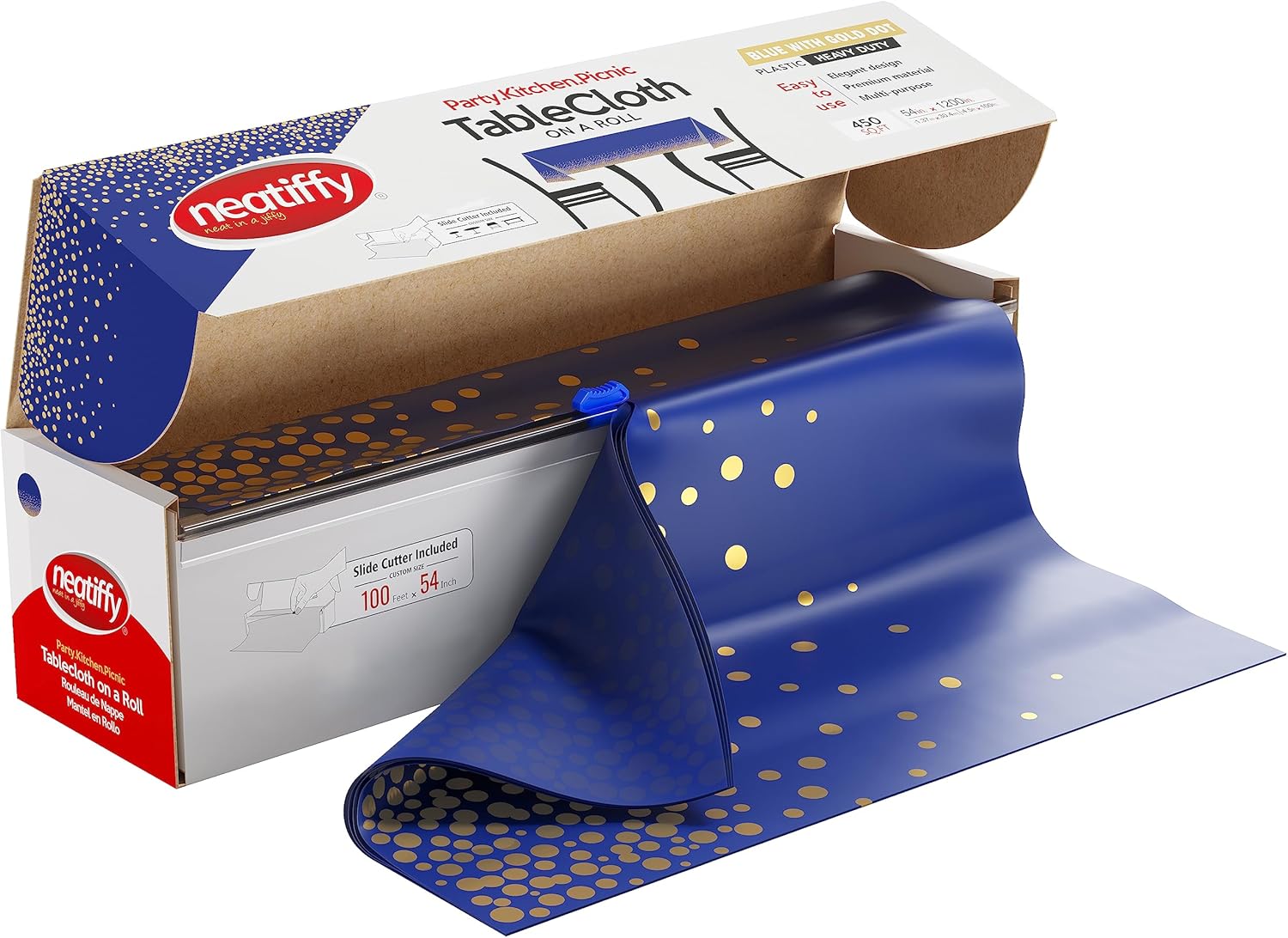 Neatiffy Rollo de mantel de plástico desechable con cortador deslizante  Cubierta impermeable para mesas de todo tipo y formas  picnic, fiesta,