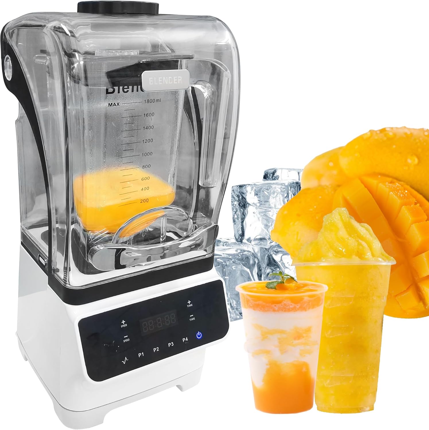 Licuadora comercial con escudo de sonido, licuadora de 1.8 L (61 onzas) para cocina para batidos, licuadora profesional de encimera para batidos de