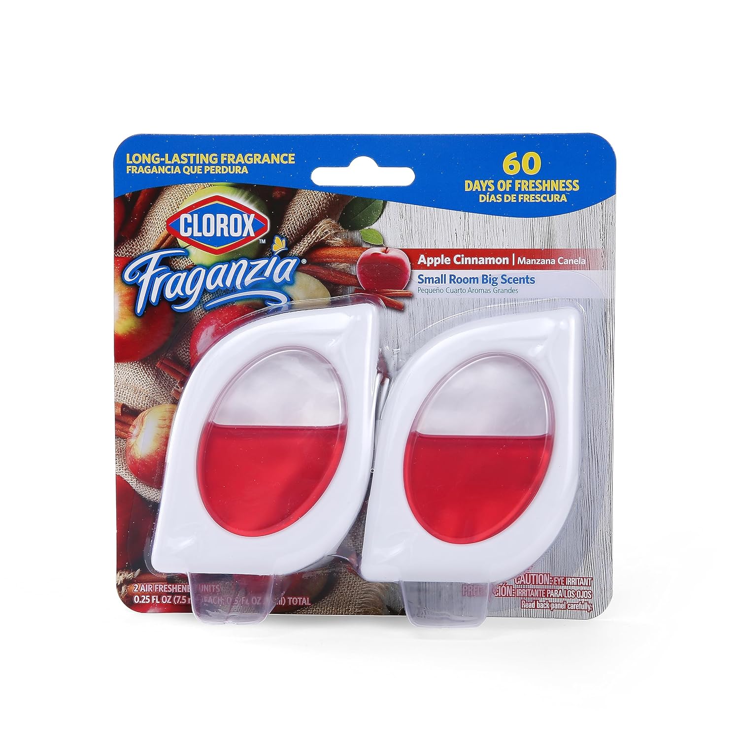 Clorox Fraganzia – Ambientador para habitaciones pequeñas con aroma a manzana y canela, 2 unidades, para despegar y colocar, sin enchufe, sin