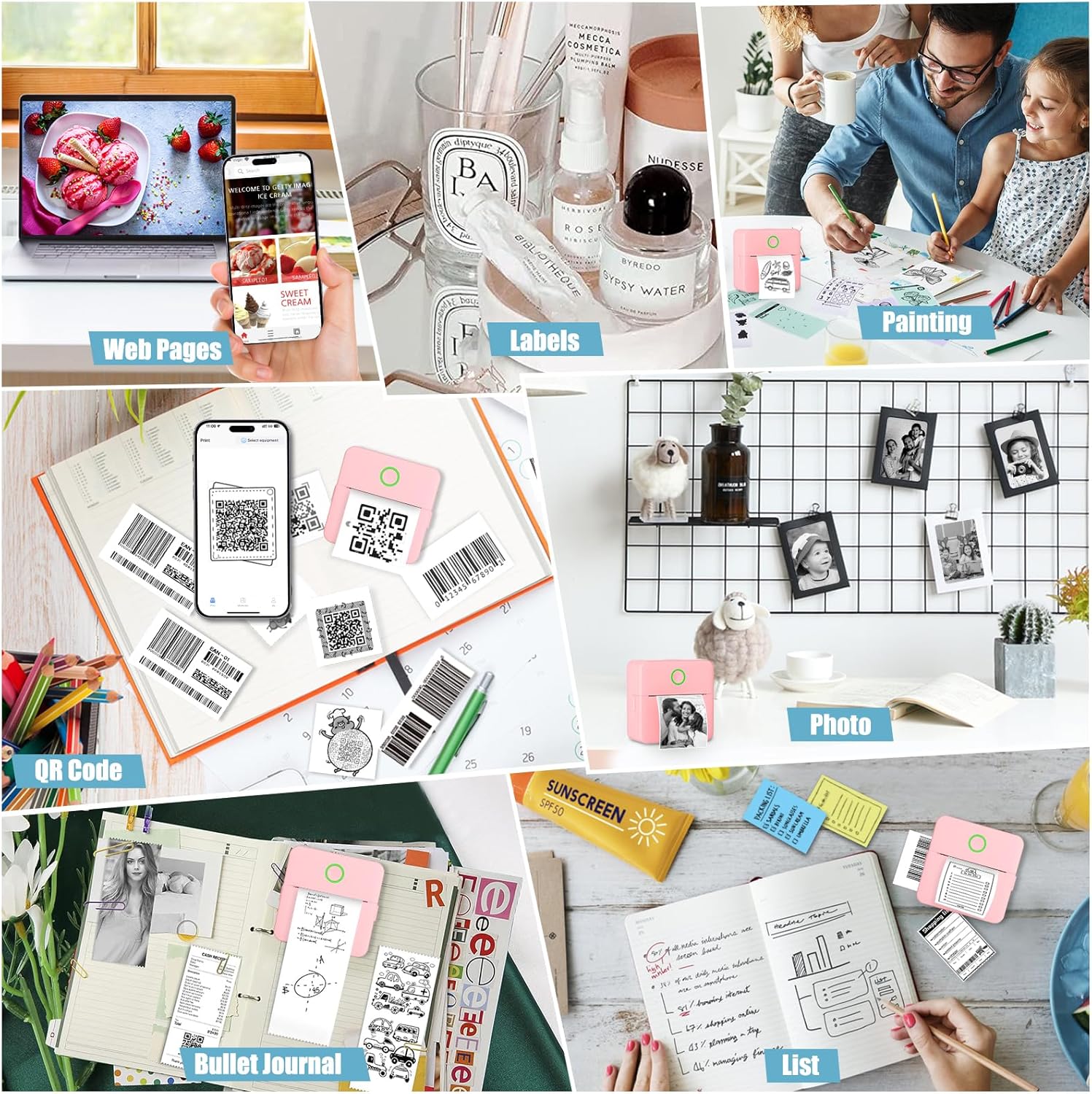 Mini impresora Bluetooth de bolsillo, impresora térmica portátil con 10 rollos de papel para diarioálbum de recortes de