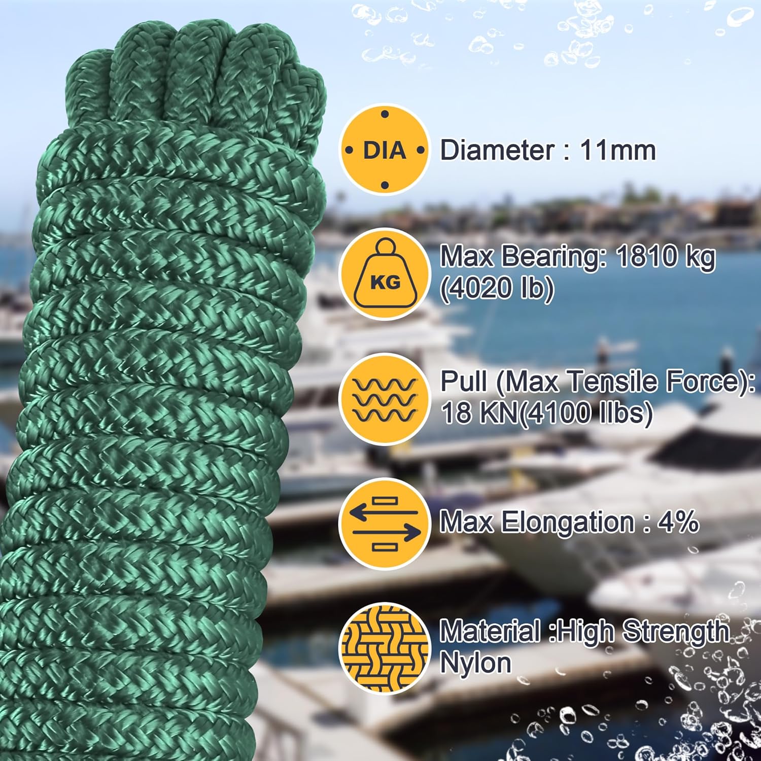 Líneas de muelle de barco de 38 pulgadas x 15 pies, líneas de muelle de nailon trenzado doble y líneas de muelle de cuerda para barcos, cuerdas de