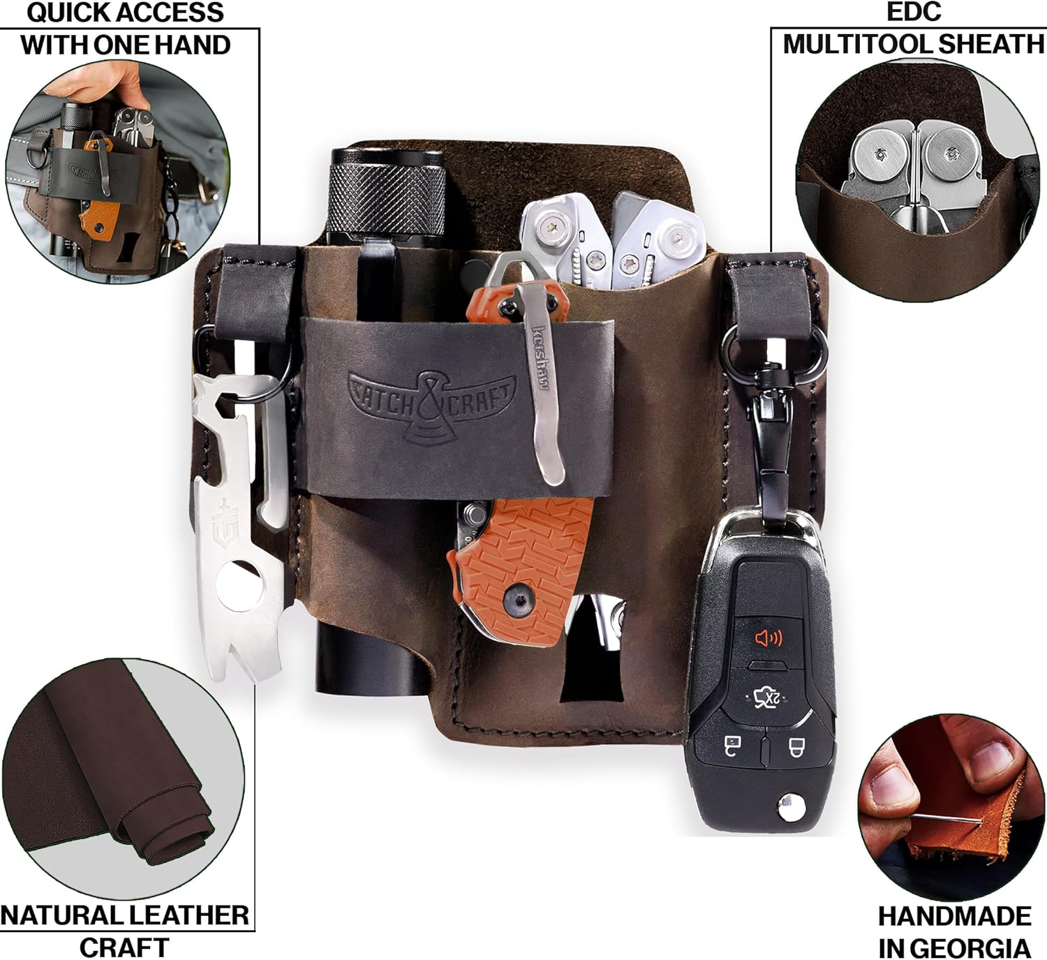 EDC – Funda multiherramienta para cinturón, funda compacta para cuchillo y linterna para uso diario, funda Leatherman para hombres, organizador de