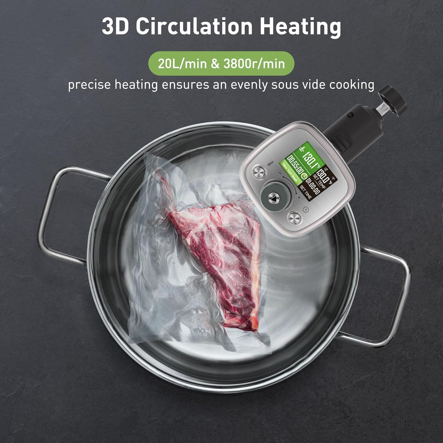KitchenBoss Wifi Sous Vide Machine Cocina Sous-vide ultra silenciosa Recetas LCD incorporadas IPX7 Impermeables, perilla magnética Circulador de