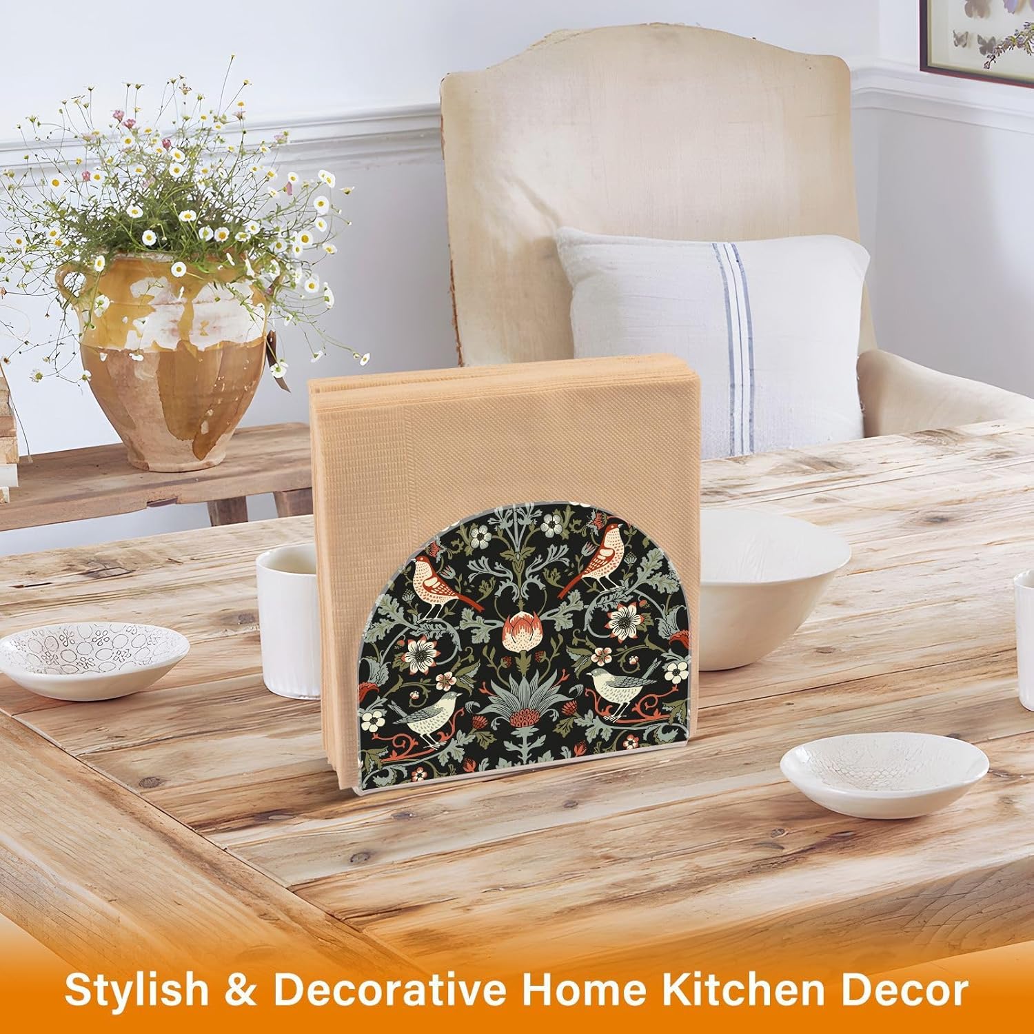 Servilletero para mesa, William Morris Flower Birds Servilletero Organizador para cocina, restaurante, decoración del hogar