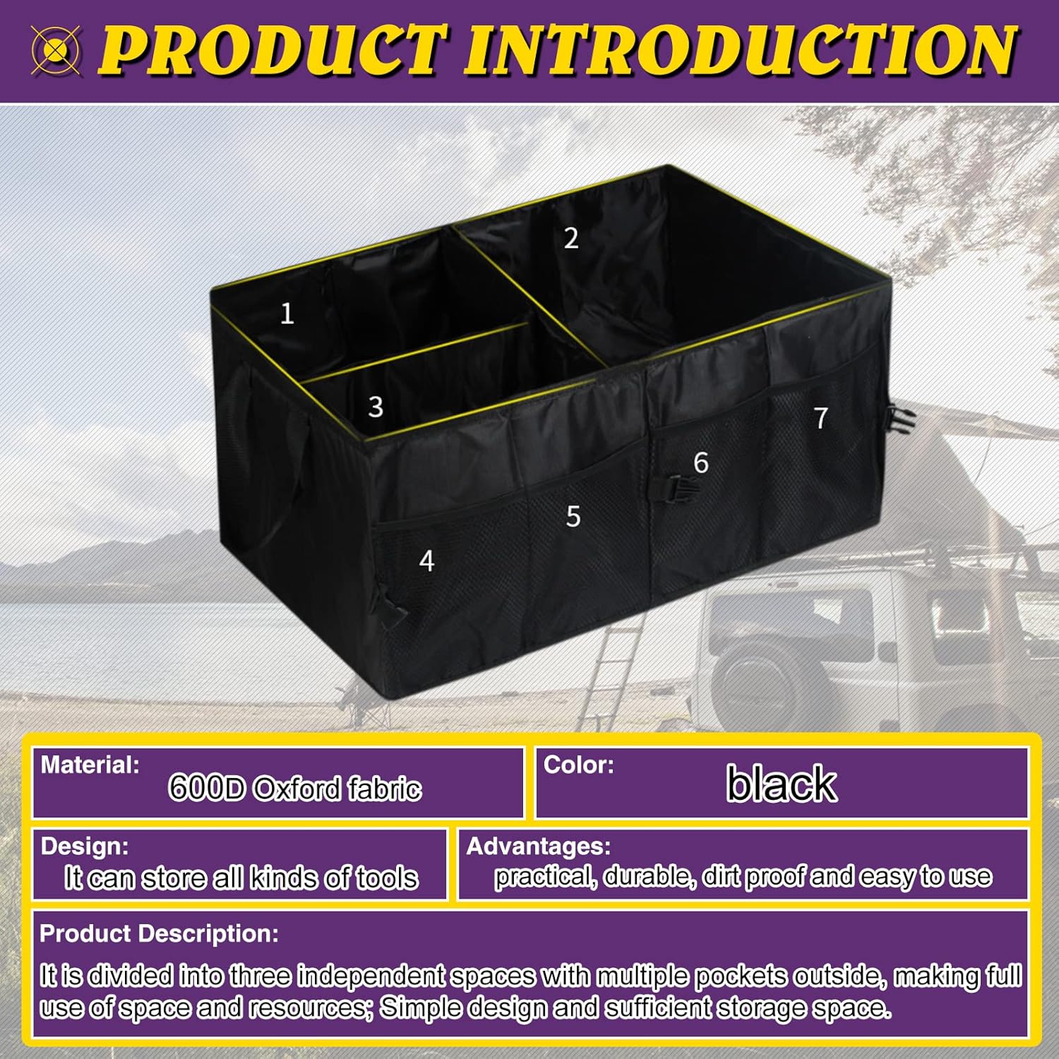 Organizador de maletero de automóvil, organizador de almacenamiento plegable para maletero, Poratble para SUV, accesorios automotrices de viaje