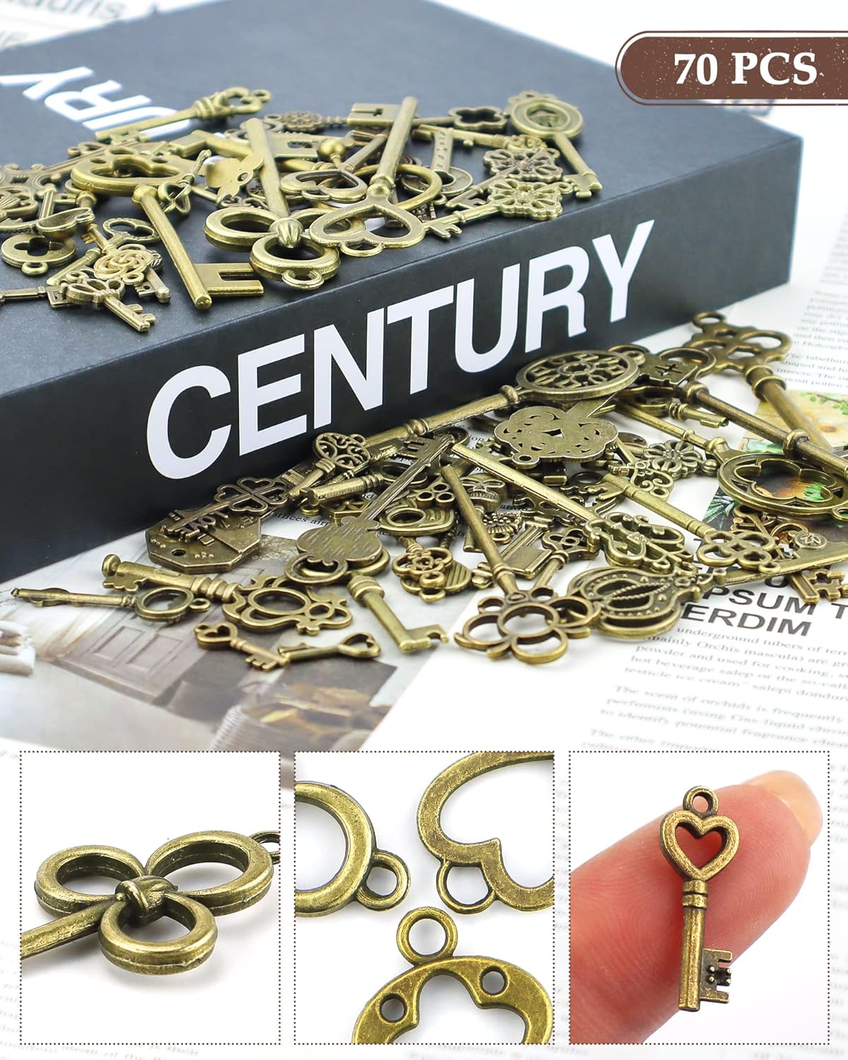 YETOOME 70 dijes de llaves de esqueleto vintage, estilo mixto de bronce antiguo, juego de llaves para colgantes, manualidades, joyería, regalos de