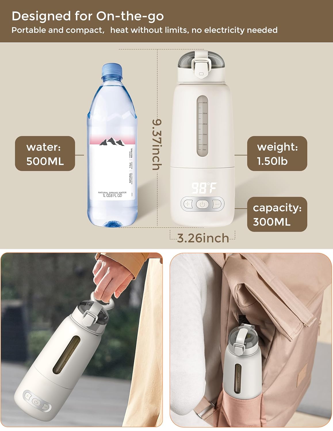 Baby Travel Essentials – Calentador de biberones portátil, calentador de biberones sobre la marcha, calentador de botellas con batería de 13500 mAh