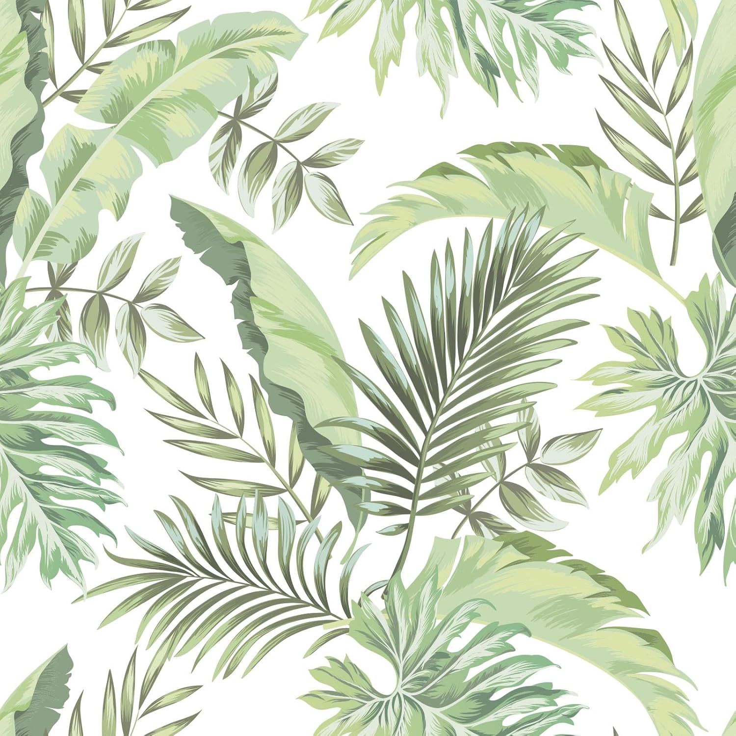 BaoHArtHome Papel tapiz de palmeras tropicales, papel de contacto extraíble, floral, hojas verdes, bohemio, fácil de despegar, autoadhesivo,