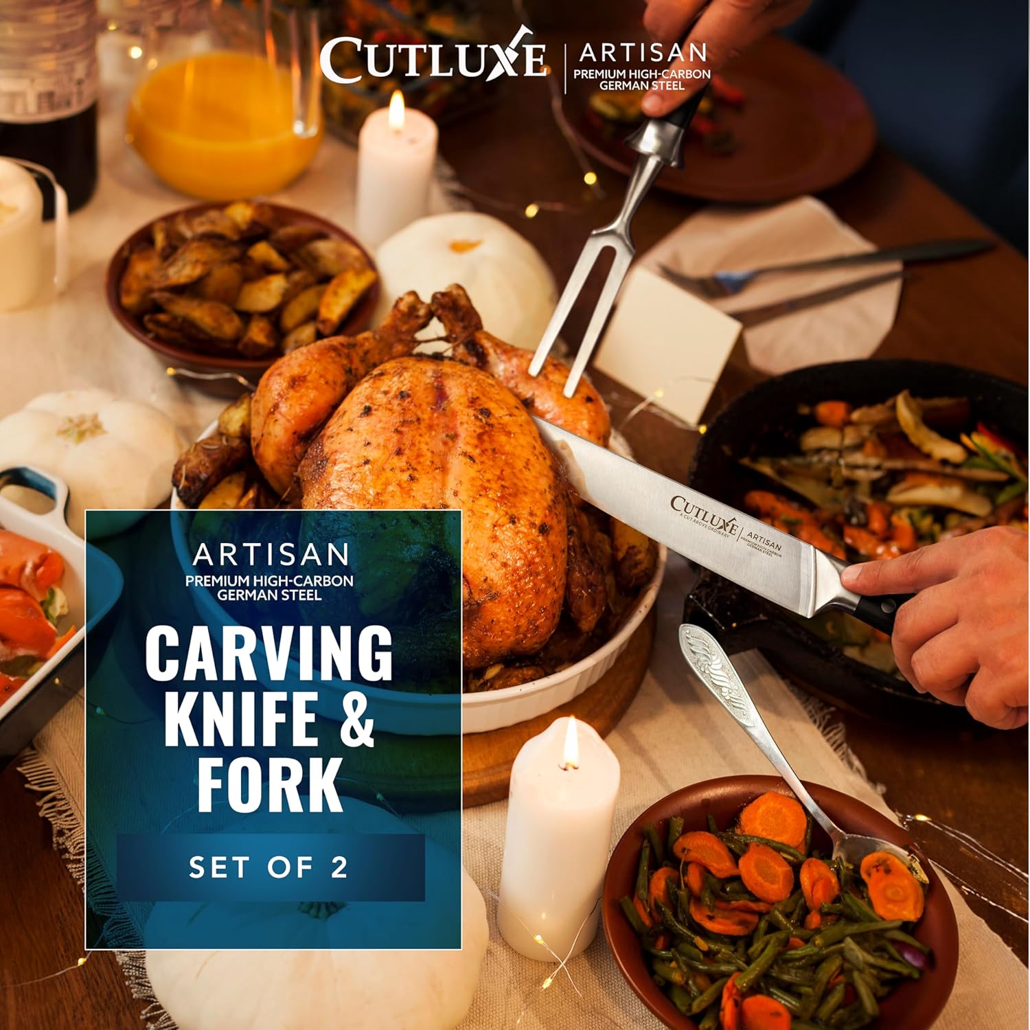 Cutluxe Juego de cuchillos de trinchar  Tenedor y cuchillo de trinchar para carne, barbacoa, pechuga, pavo  Acero alemán de alta calidad afilado