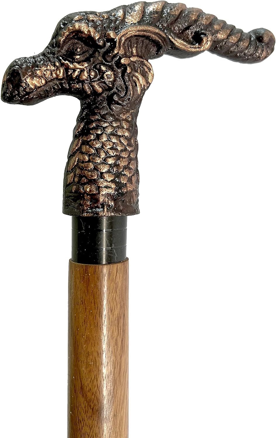 Bastón de latón antiguo con mango marrón dragón de latón macizo, bastón para caminar para ancianos, bastón náutico de madera unisex
