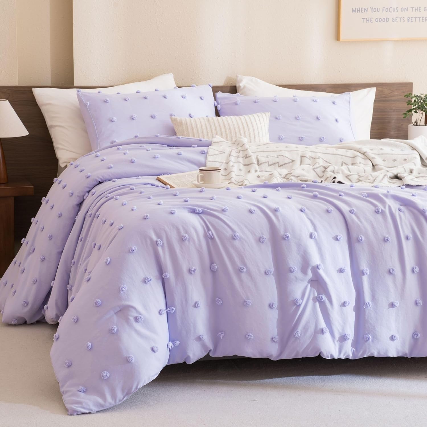 Paxrac Dreamy – Juego de edredón de lavanda tamaño Queen, juego de cama de 3 piezas, ropa de cama ligera lila, edredón de microfibra suave y