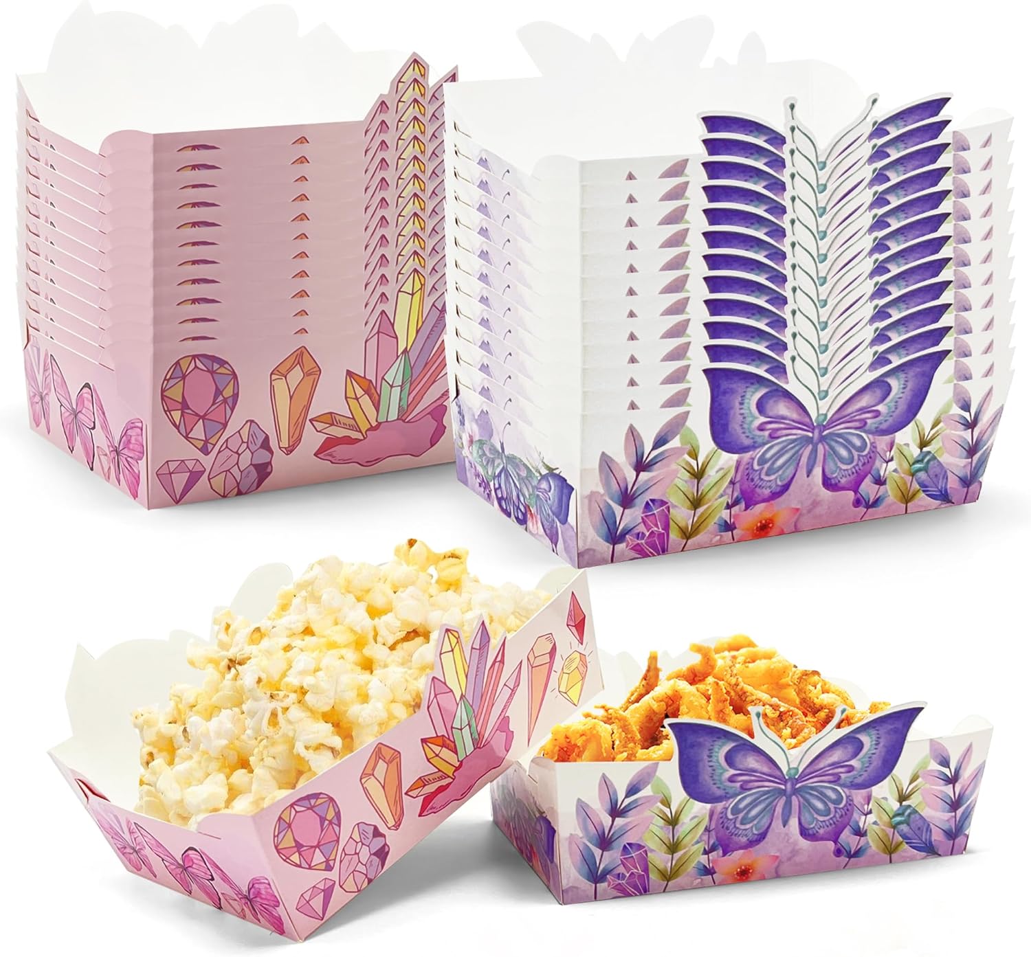 Suministros de fiesta de cumpleaños de mariposa, paquete de 24 bandejas desechables de mariposa para alimentos, cuenco de papel para niñas, baby