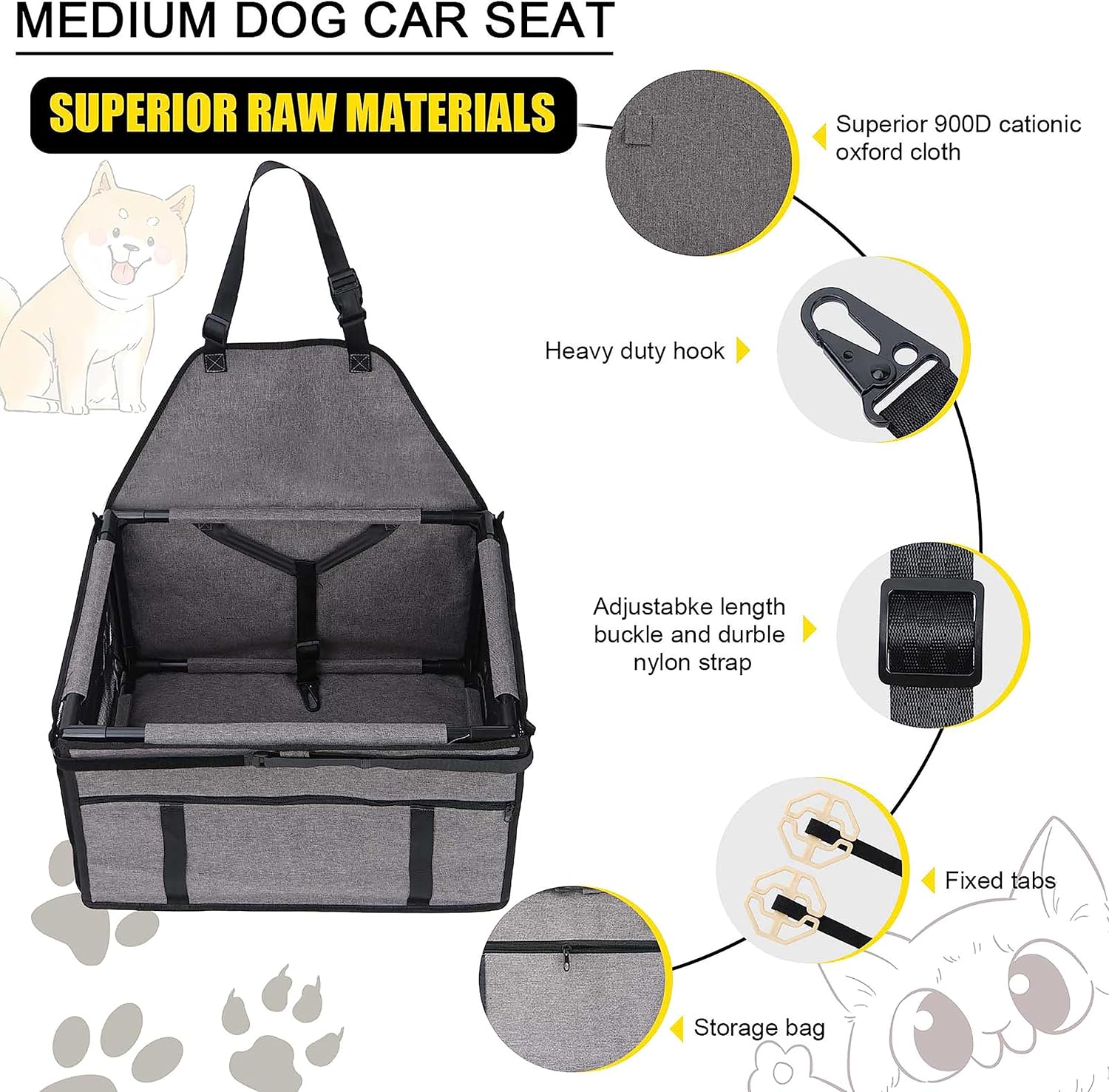 Asientos de automóvil para perros medianos de 20 libras, asiento elevador plegable para perros pequeños a medianos