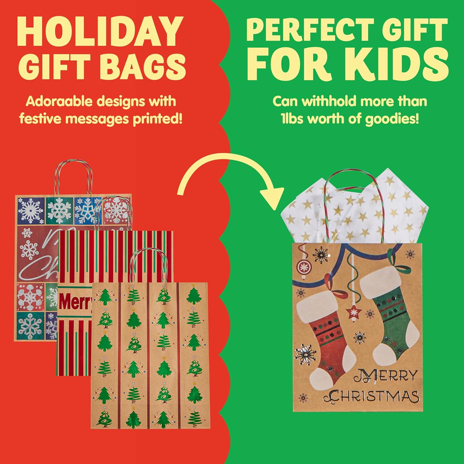 JOYIN 24 bolsas de regalo de papel de estraza de papel de estraza de Navidad de varios tamaños con asas de cordel para decoración de regalo de