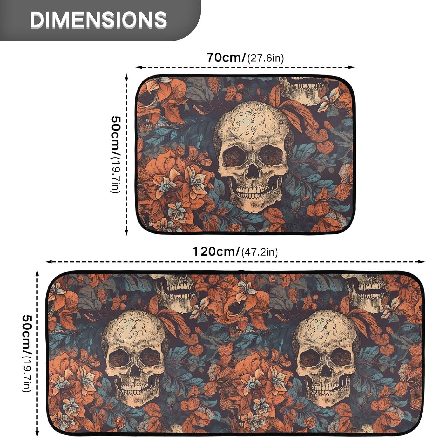 NFMILI Tapete de cocina, 2 unidades (patrón de calavera), acolchado, antifatiga, impermeable, antideslizante, tapete de cocina ergonómico, cómodo,