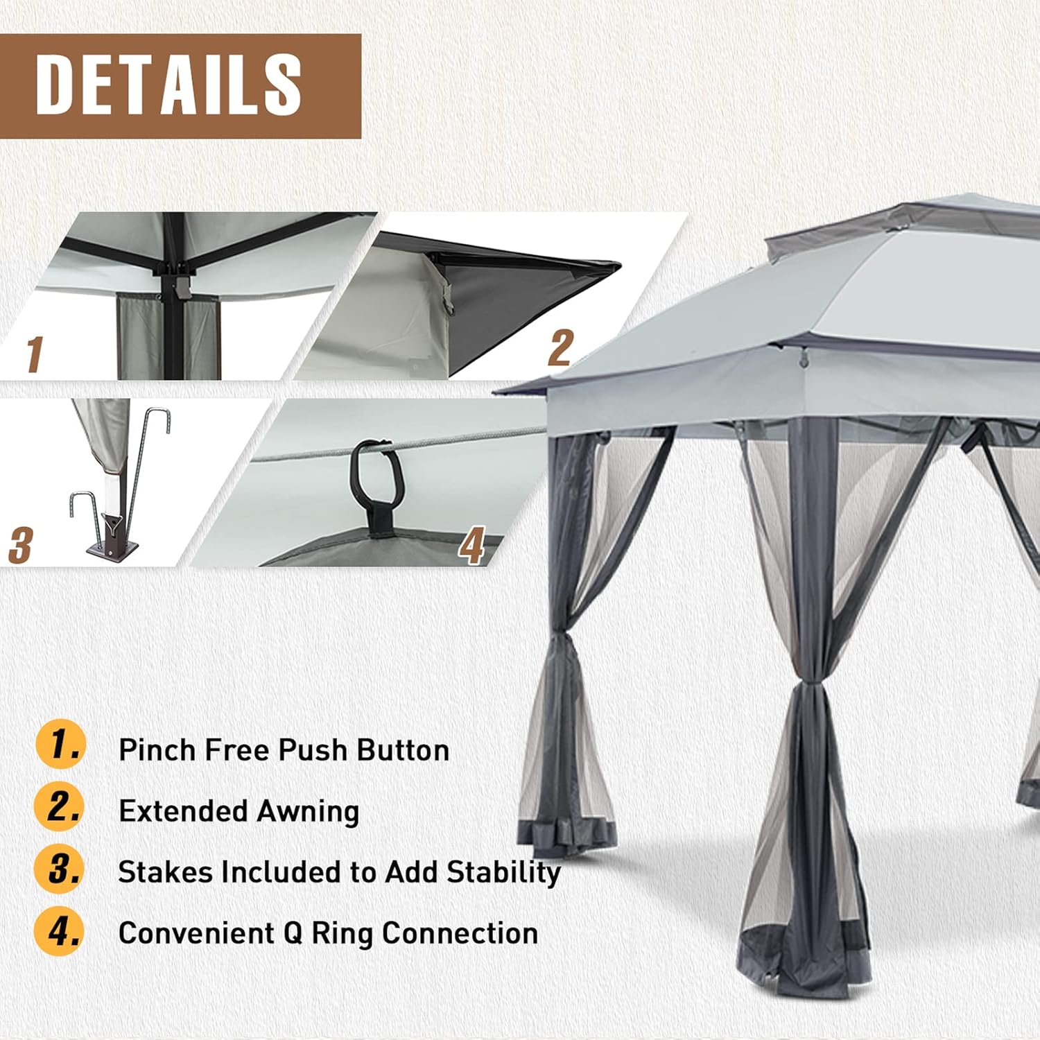Tienda de campaña para exteriores de 11 x 11 pulgadas con paredes de malla para patio, césped, patio trasero y terraza, gris