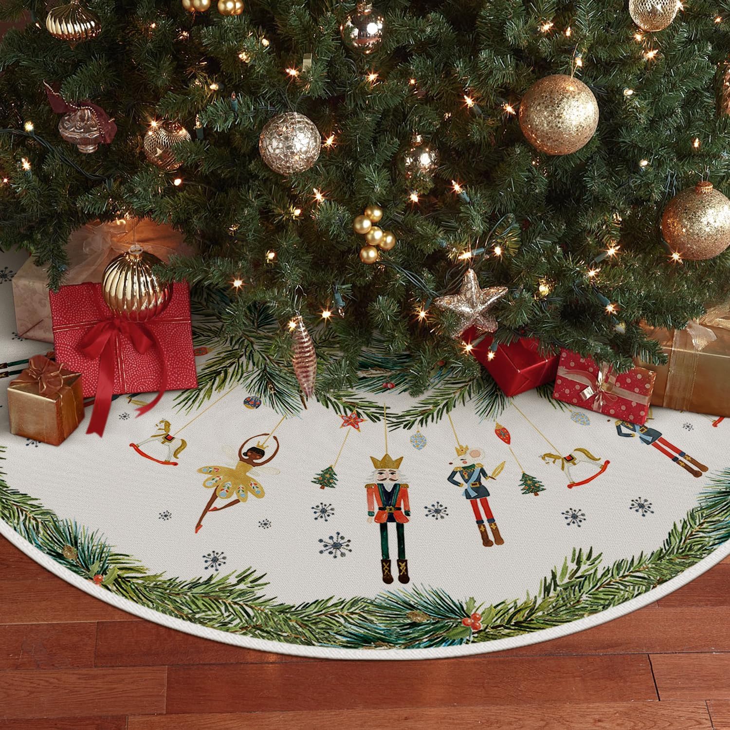 AVOIN colorlife Holly – Falda de árbol de Navidad de cascanueces de 36 pulgadas, decoración de árbol de vacaciones de invierno