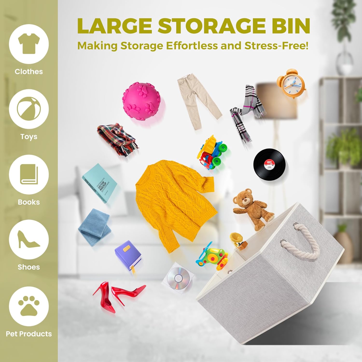 STORAGEIDEAS JUMBO – Cubos de almacenamiento plegables con asas, cestas de almacenamiento decorativas para organización de estantes, cajas de