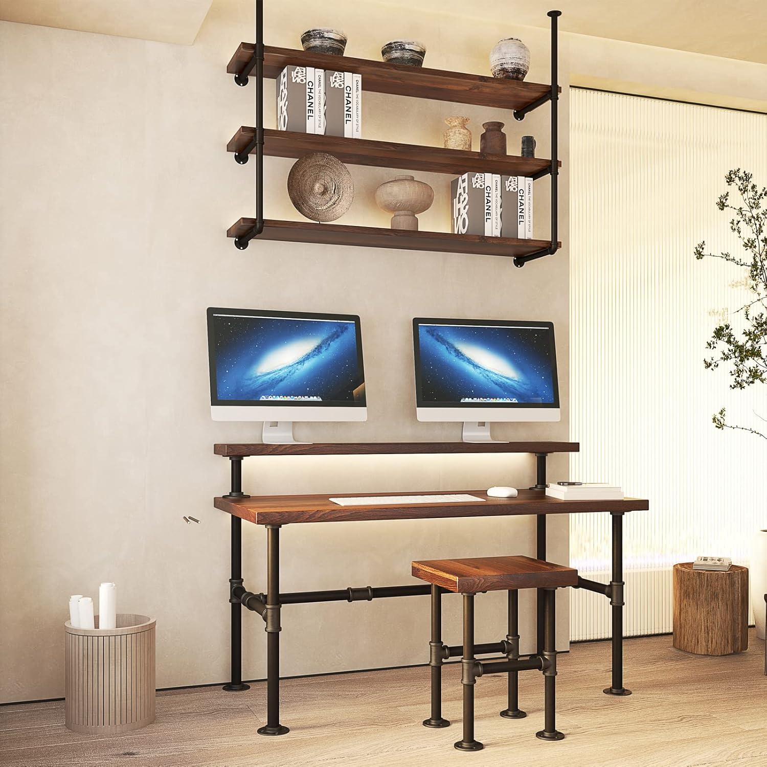 MUZIK Juego de patas de mesa de tubo industrial, ribetes con acabado fundido de hierro para escritorio de computadora de madera, oficina, hogar,