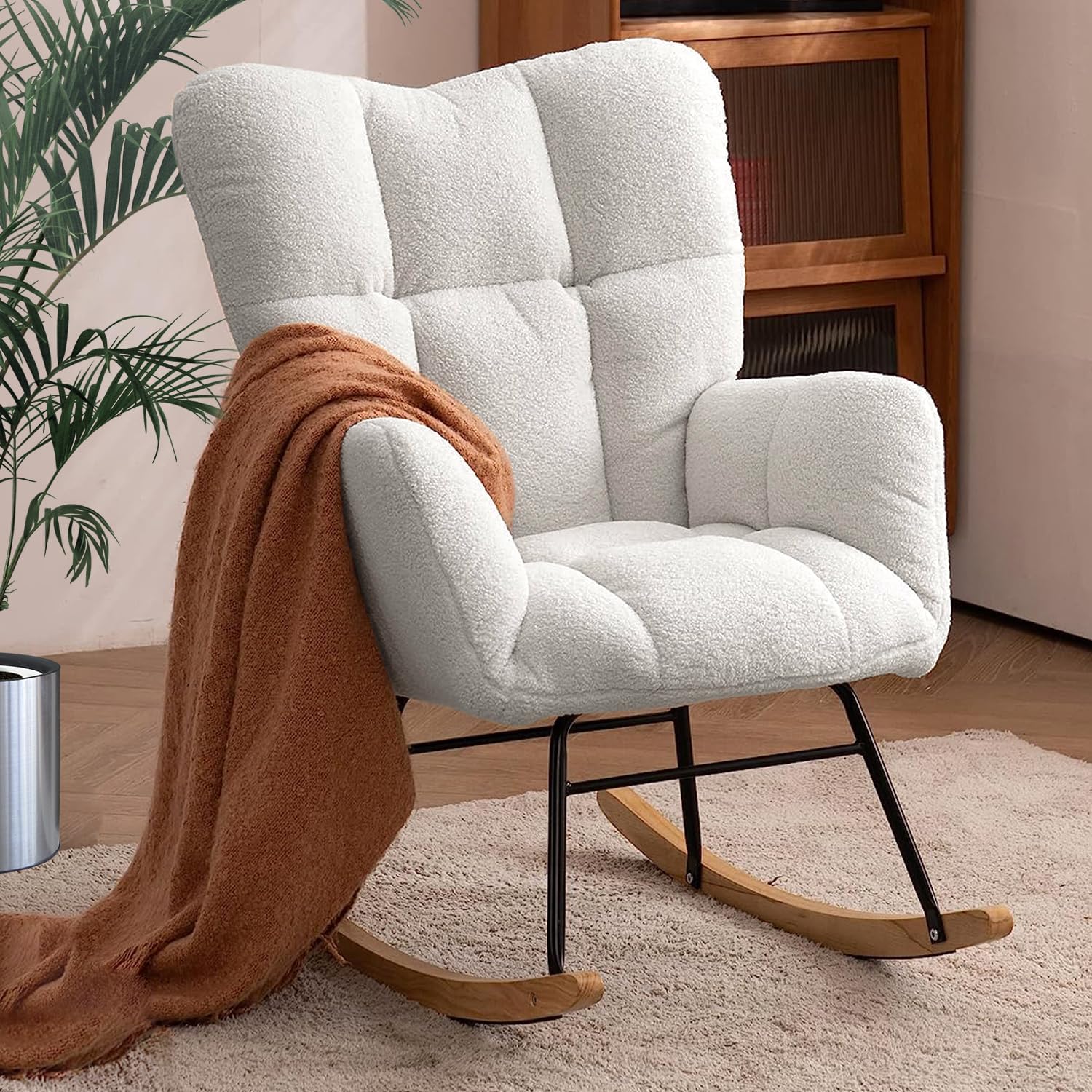 Mecedora para guardería, mecedora de peluche con respaldo alto, sillas modernas para guardería, sala de estar, dormitorio (marfil)