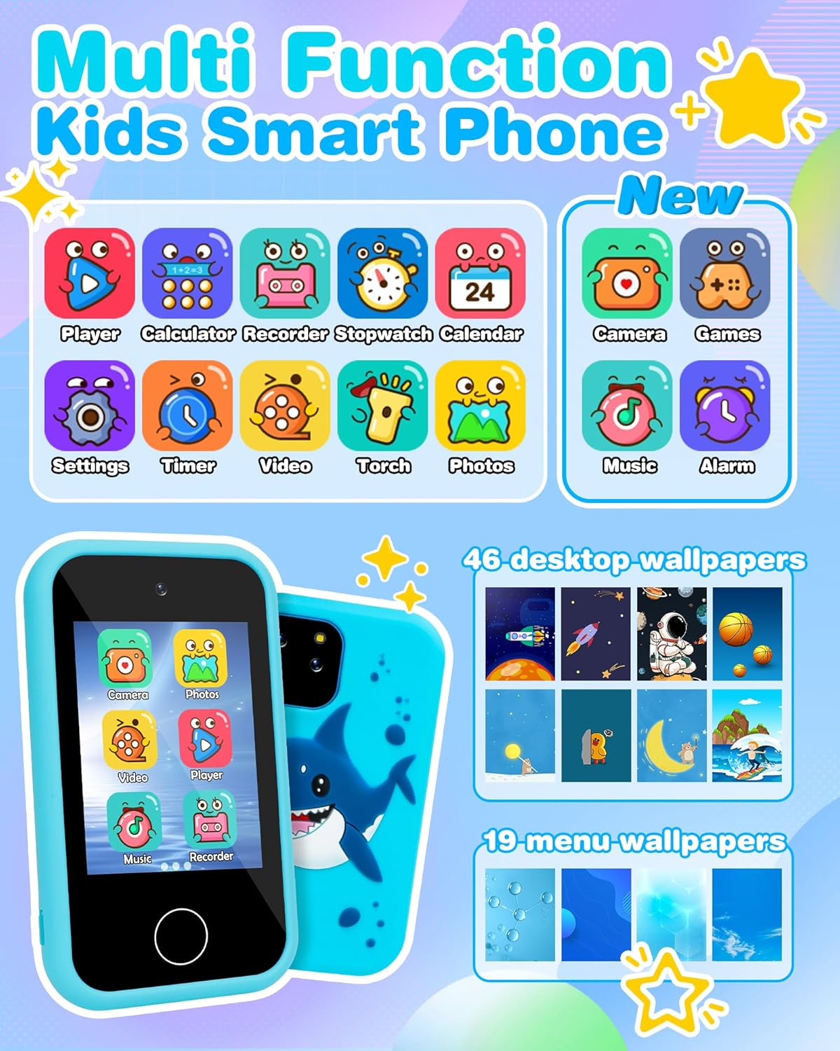 Juguete para niños con teléfono inteligente, regalos y juguetes para niños de 3 a 12 años, pantalla táctil, Navidad, cumpleaños, viajes, con doble