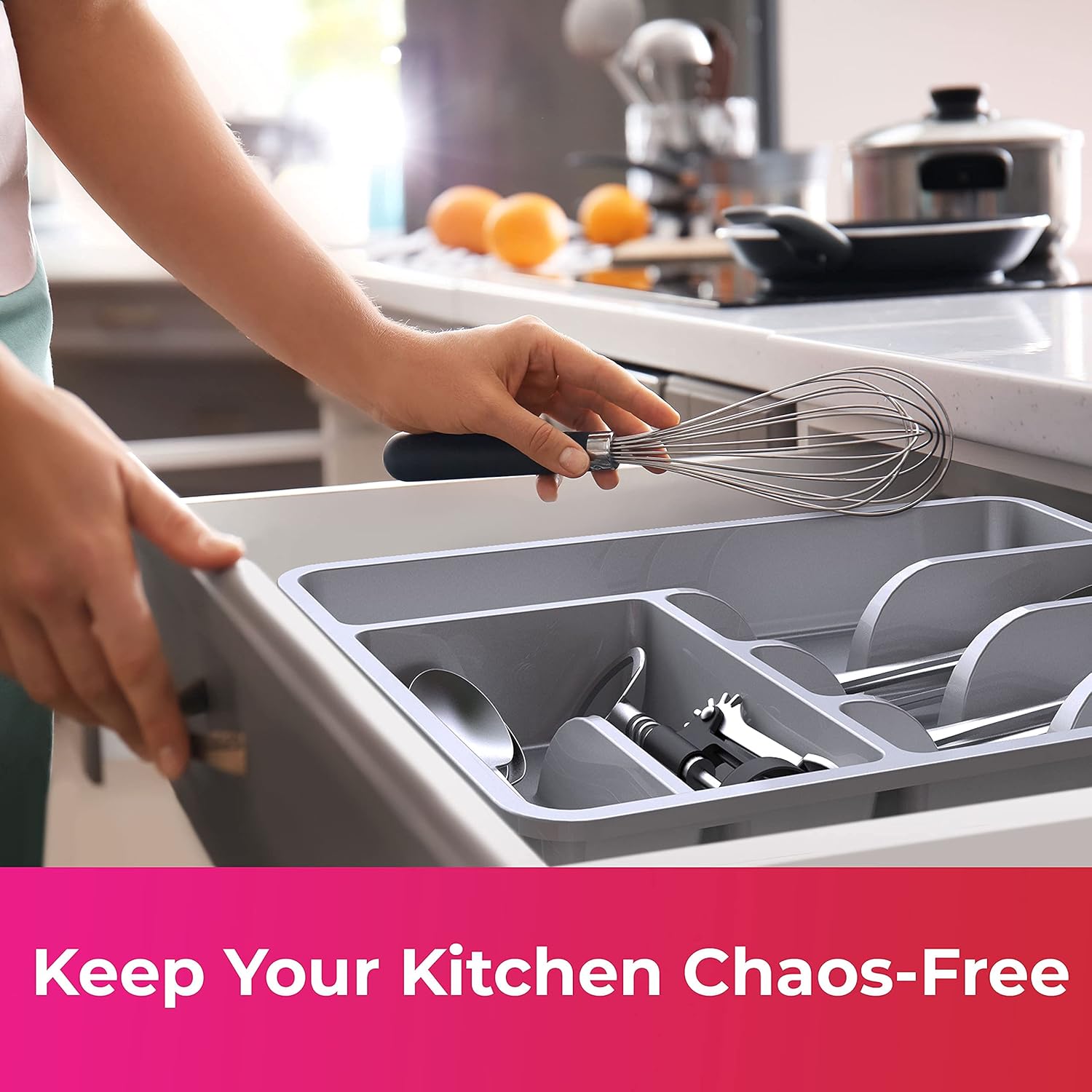 Mueller – Organizador de cubiertos para cajón de cocina, 10 x 13pulgadas, 6compartimentos, resistente, bandeja de cubiertos para utensilios,