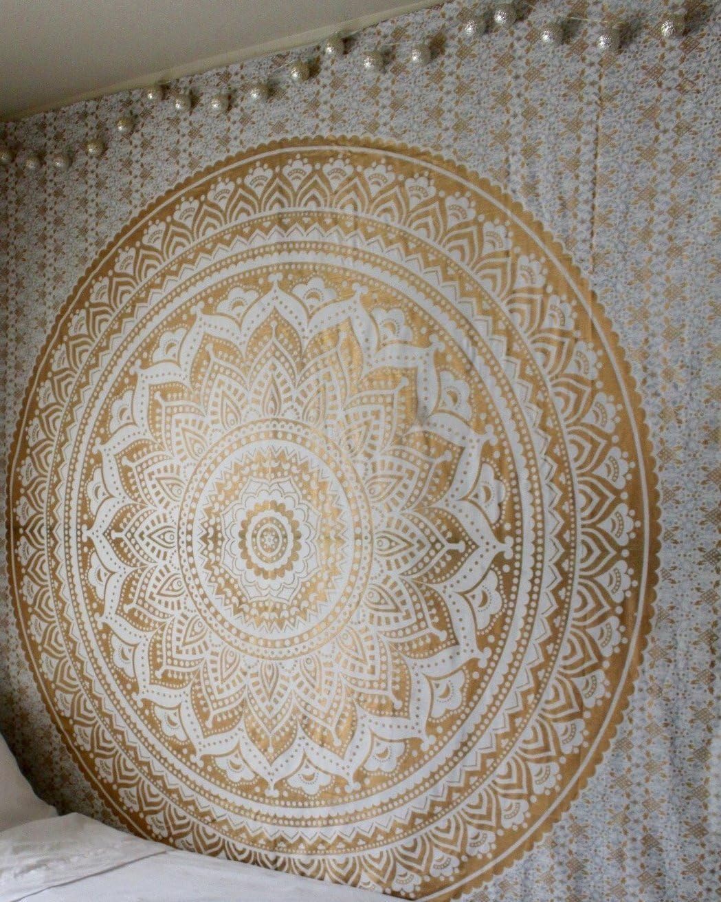 Popular Handicrafts Original Ombre – Tapiz indio Mandala para pared, ornamento hippie, colcha bohemia con brillo metálico