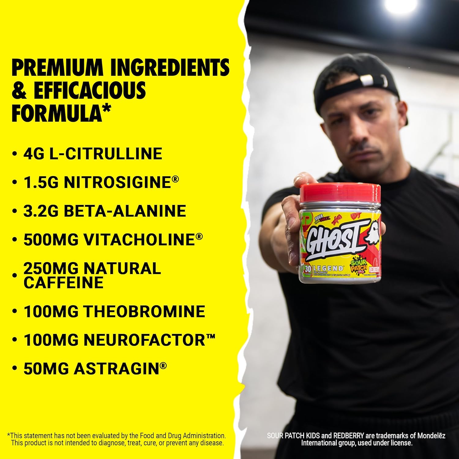 GHOST Legend V3 – Polvo de preentrenamiento, Sour Patch Kids Redberry – 30 porciones – Pre-entrenamiento para hombres y mujeres con cafeína,