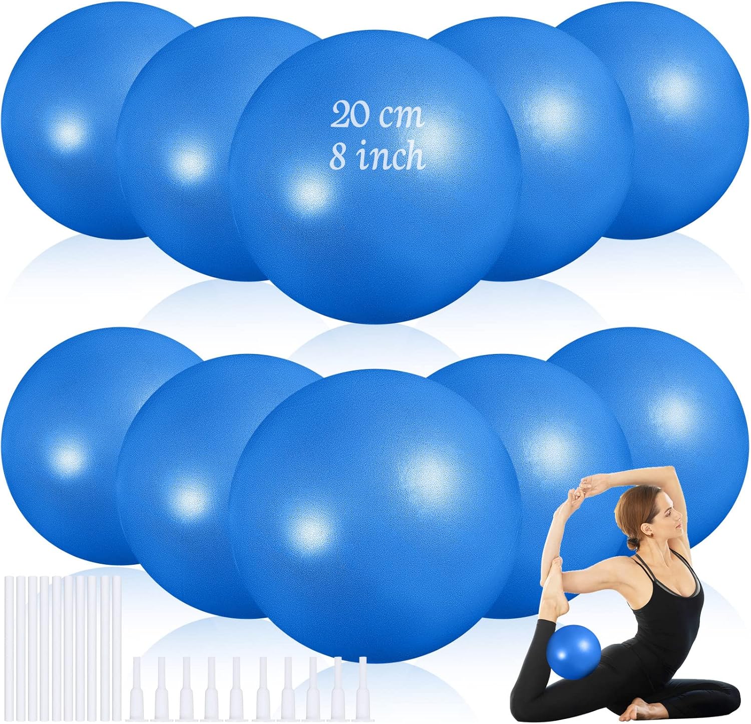 Jexine 10 pelotas de yoga de pilates de 8 pulgadas, mini bolas de ejercicio, pelota de núcleo para yoga, estabilidad, barre dobladora,