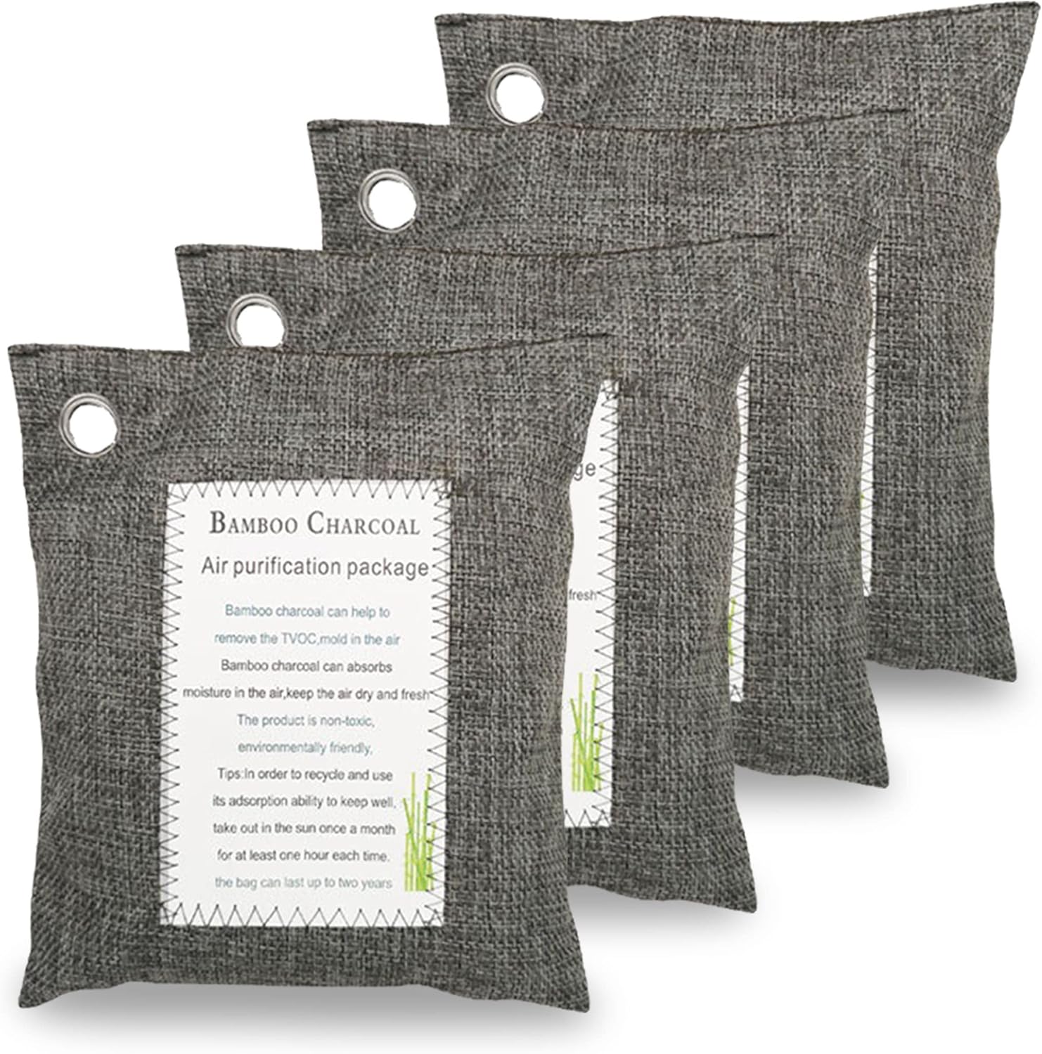 Bolsas de carbón de bambú, bolsas purificadoras de aire, 4 paquetes (7.05 oz cada uno), elimina el olor y la humedad, bolsa purificadora de aire