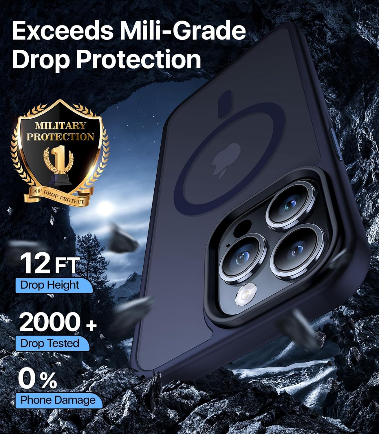 Aulofe Funda magnética fuerte para iPhone 15 Pro Max, compatible con MagSafe probada contra caídas de grado militar a prueba de golpes, delgada,