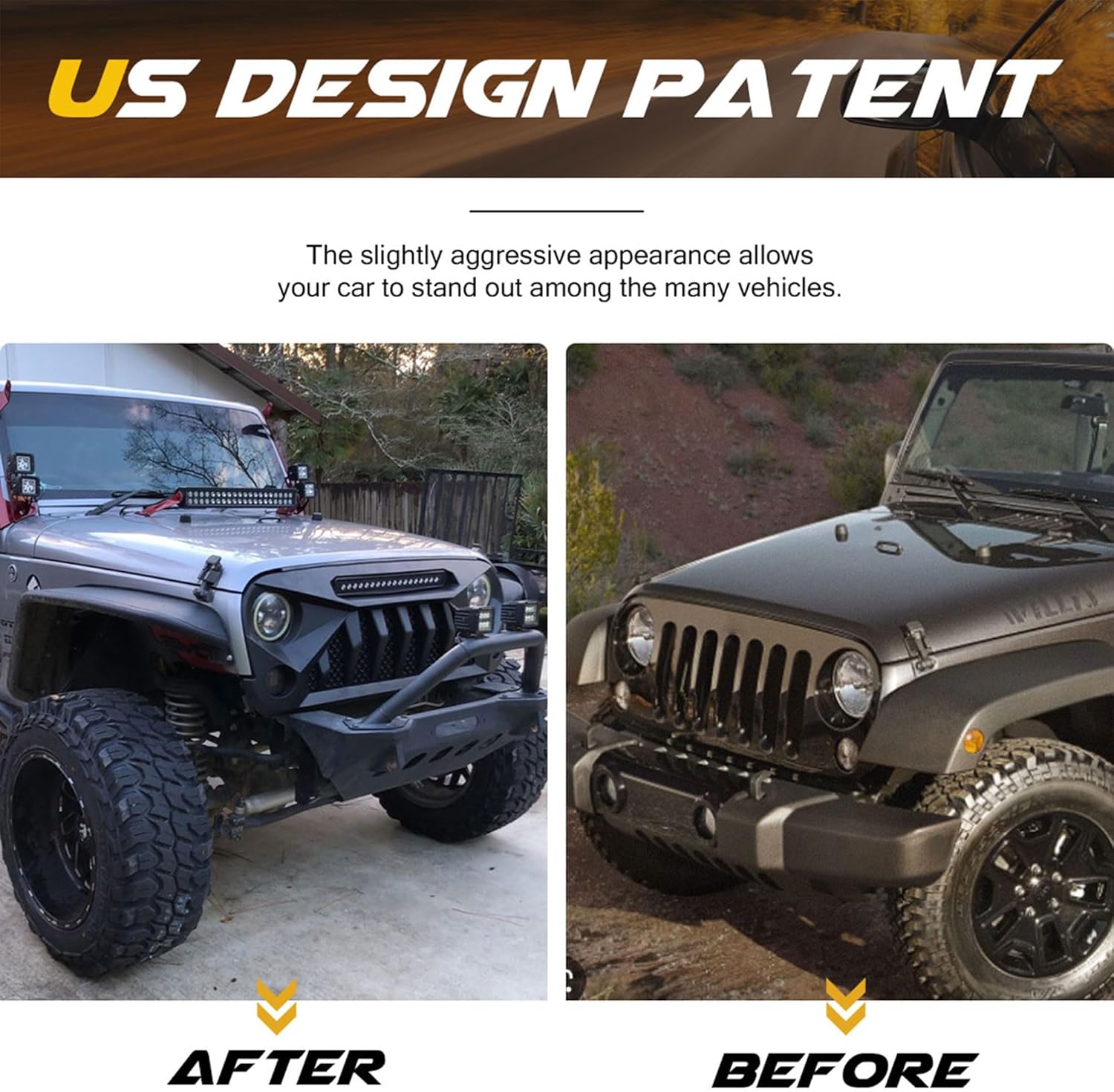 Cubierta de rejilla delantera con luces todoterreno compatible con Jeep Wrangler 2007 a 2018, JKJKU, Rubicon y Sahara Sport, negro mate