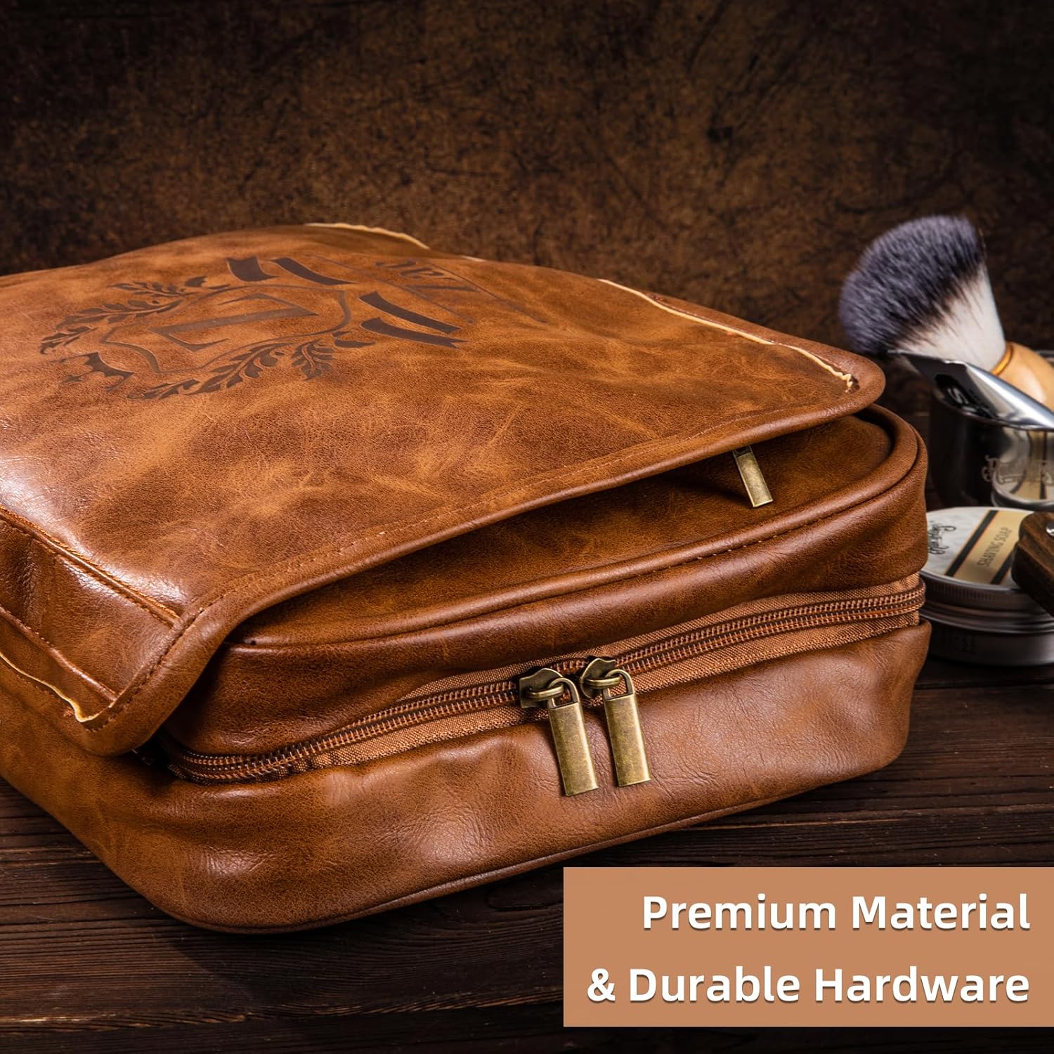 3-in-1 Large Personalized PU Leather Toiletry Bag For Men, Custom Groomsmen Gifts Hanging Travel Organizer Bag, Laser Engraved Name Monogram Shaving