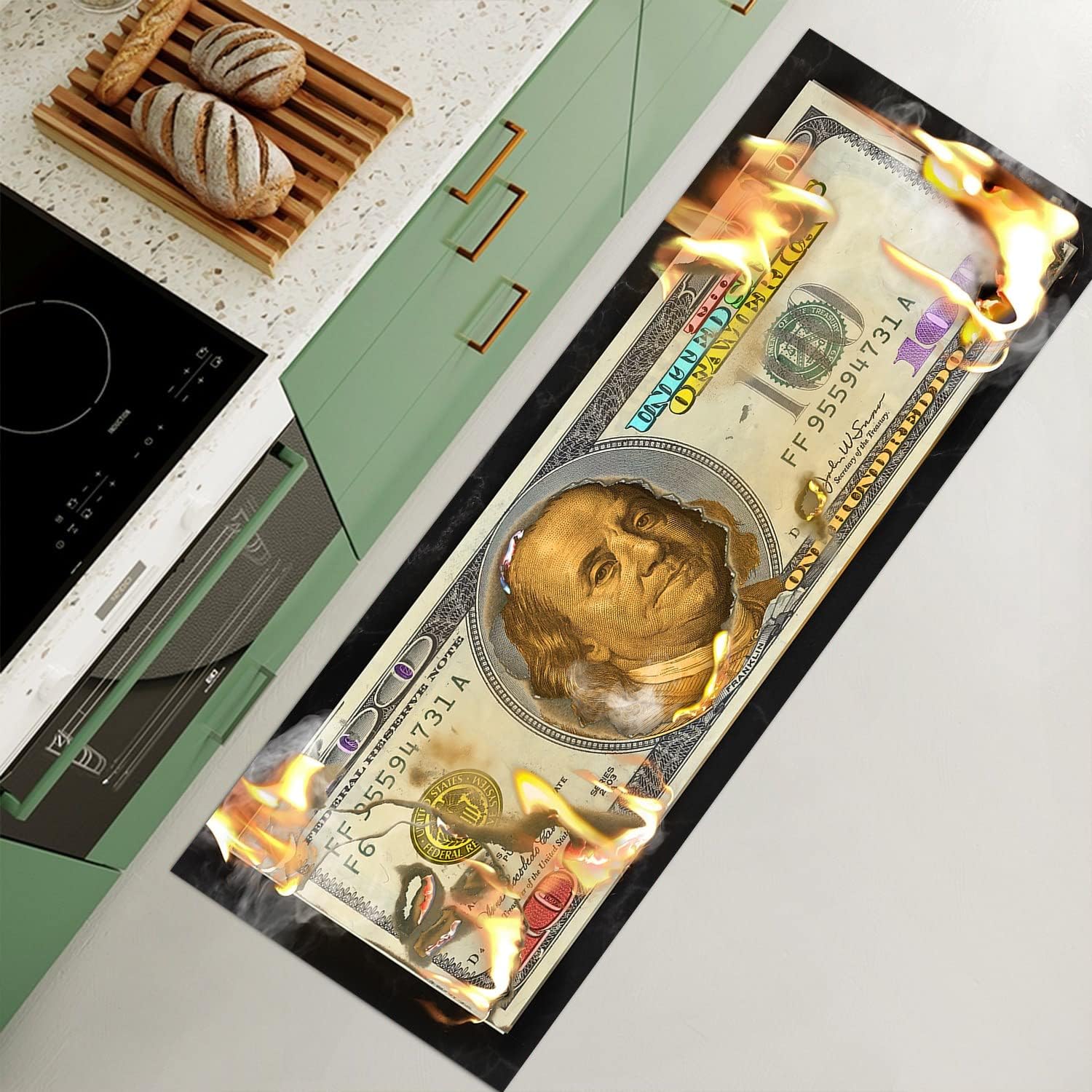 Burning Money – Alfombra decorativa de billetes de 100 dólares, alfombra decorativa creativa para cuarto de servicio, alfombras decorativas para