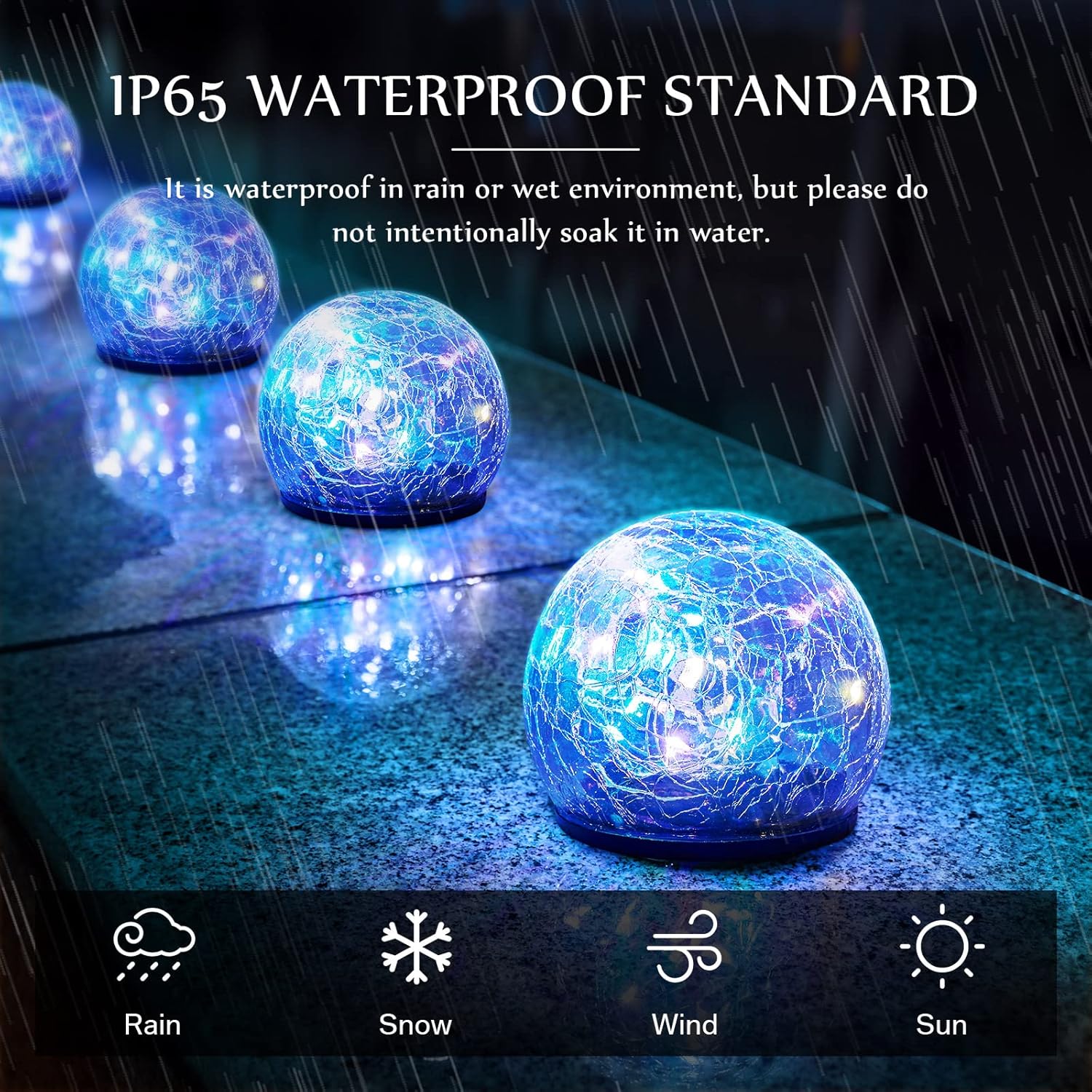 Honoson Luces solares decorativas de bola de vidrio agrietado, luces solares decorativas para paisaje al aire libre, luces LED solares impermeables