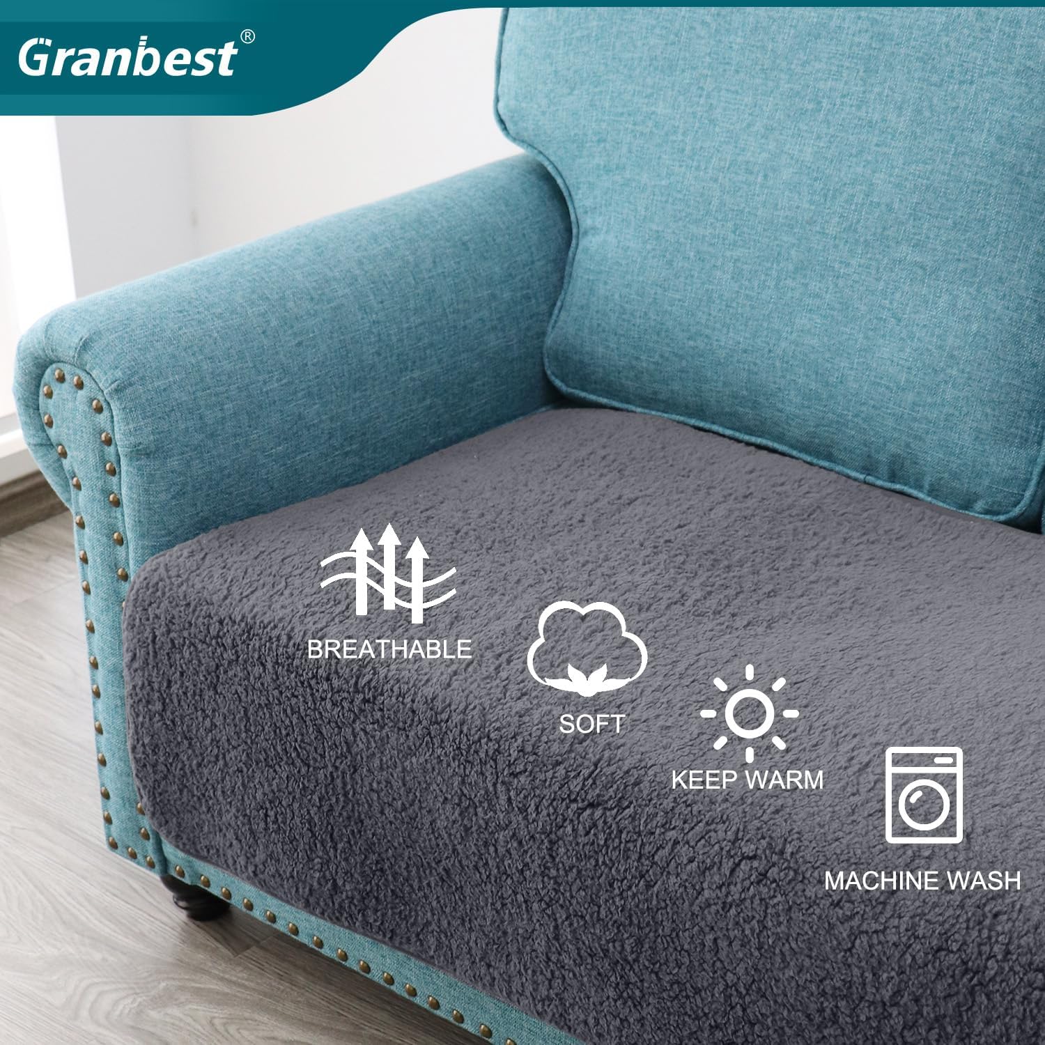 Granbest Funda de cojín gruesa y ultrasuave para silla, protector de sofá antideslizante, funda de cojín lavable para mascotas (silla, gris)
