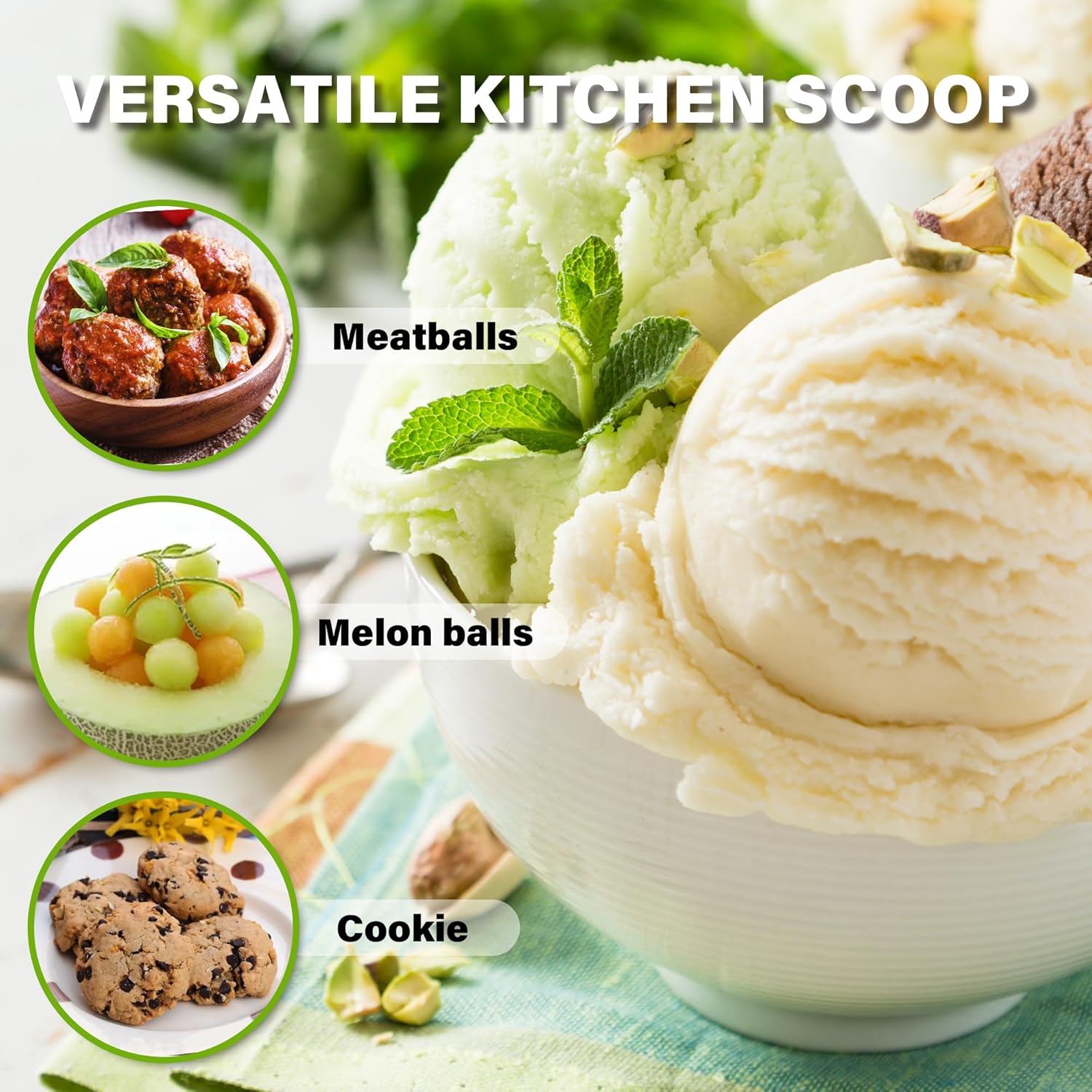 TJ POP – Cuchara profesional para helados de acero inoxidable de 2.362 in, agarre suave, liberación rápida, 2.0 fl oz